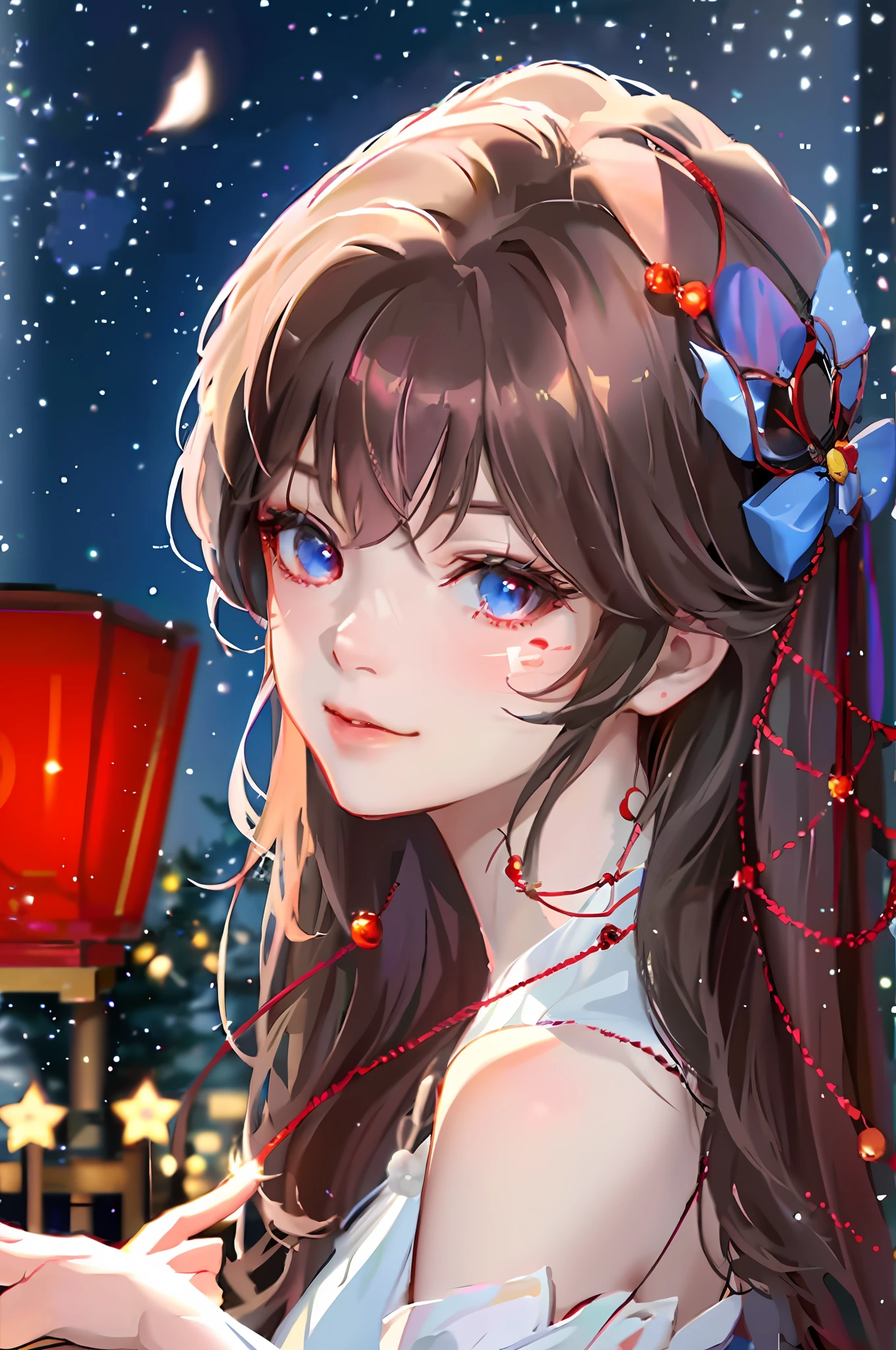 anime girl with a red lantern in her hand, nightcore, kawaii realistic portrait, beautiful anime portrait, sakimi chan, stunning anime face portrait, beautiful anime style, portrait anime girl, kawacy, inspired by Li Mei-shu, detailed portrait of anime girl, christmas night, beautiful anime girl, beautiful anime face, from girls frontline, cute anime girl portrait