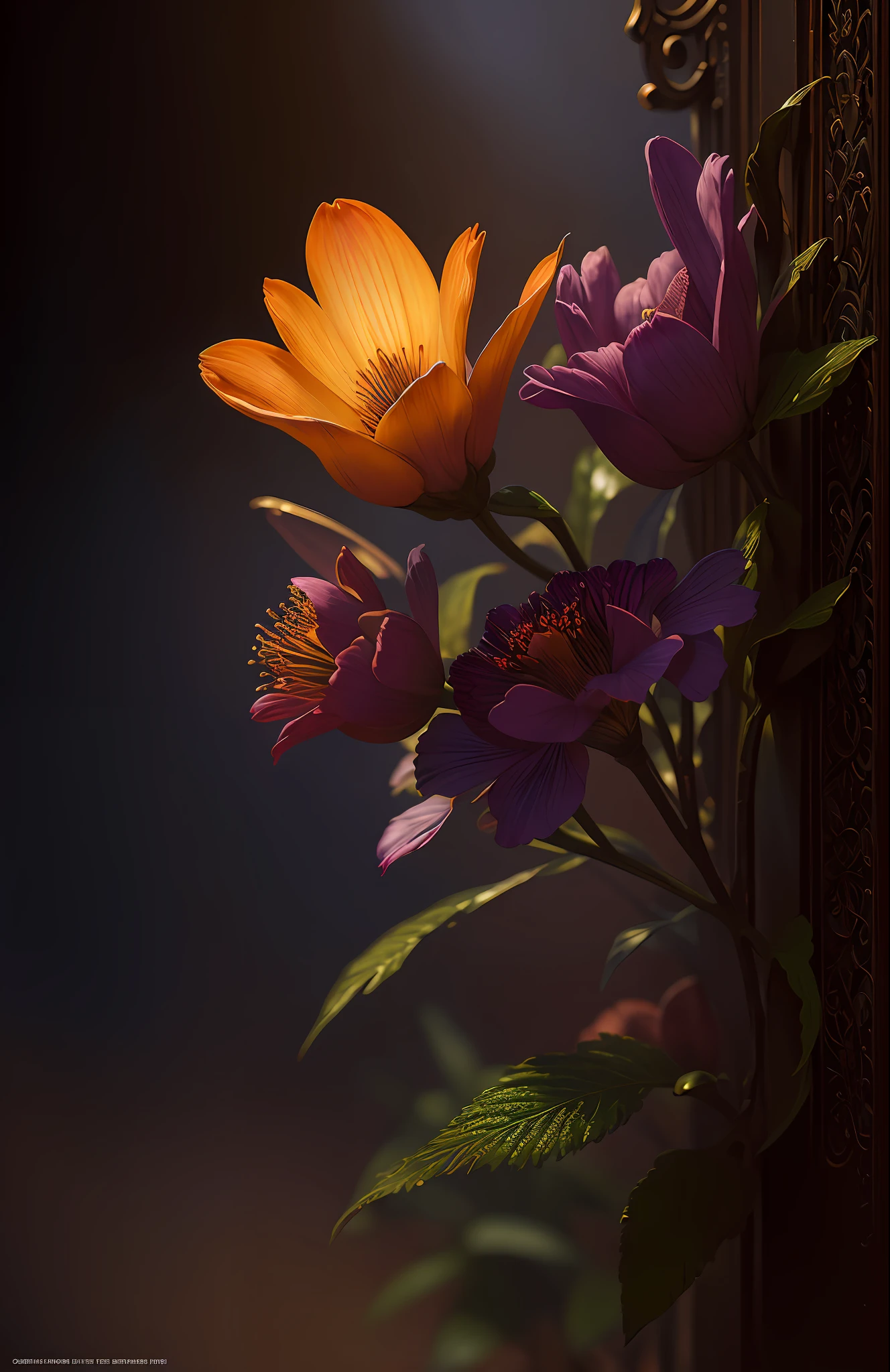 A flower by Casey Weldon, Olga Kvasha, Miho Hirano, hyperdetailed intricately detailed gothic art trending on Artstation triadic colors Unreal Engine 5 detailed matte painting, deep color, fantastical, intricate detail, splash screen, complementary colors, fantasy concept art, 8k resolution, gothic deviantart masterpiece, (dark shot:1.4), art by greg rutkowski and artgerm, soft cinematic light, adobe lightroom, photolab, hdr, intricate, highly detailed, (depth of field:1.4)