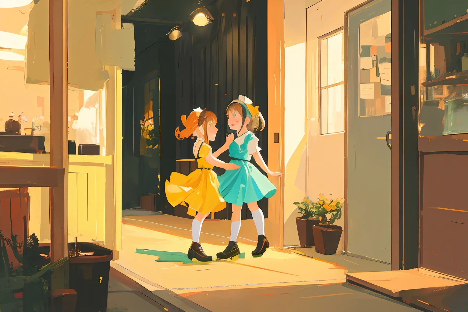 Two little girls waltzing