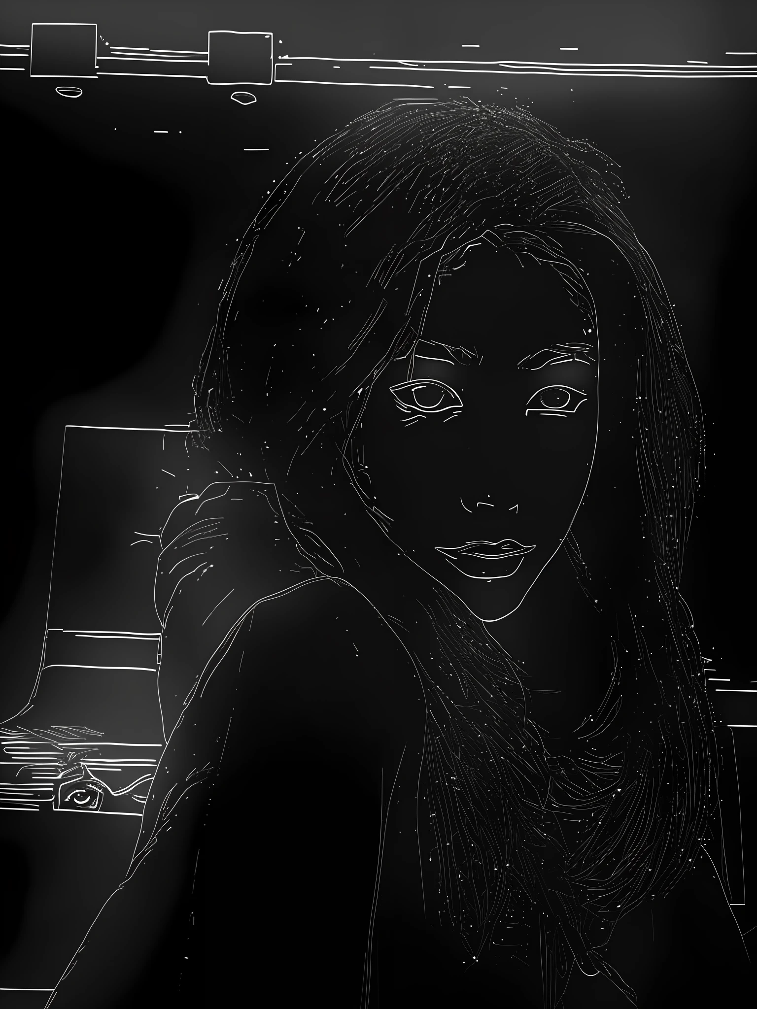 a close up of a person with a black and white picture, intense black line art, drawn with photoshop, dark but detailed digital art, digital line-art, intense line art, drawn in a noir style, drawn in microsoft paint, black line art, ( ( dithered ) ), digital art but photo, dark outlines, digital art - w 640
