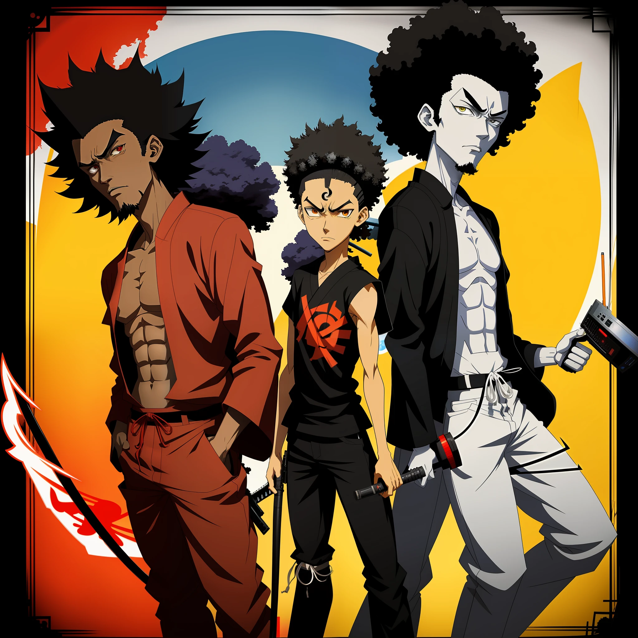 cartoon of two young boys standing in front of a television, anime style”, cartoon style, in cartoon style, afro samurai anime style, sirius a and sirius b, they are very serious, thugs, afro samurai animes style, cute cartoon style, cartoon art style, fujita goro and jones, childish, afro samurai style, :14 80s anime style