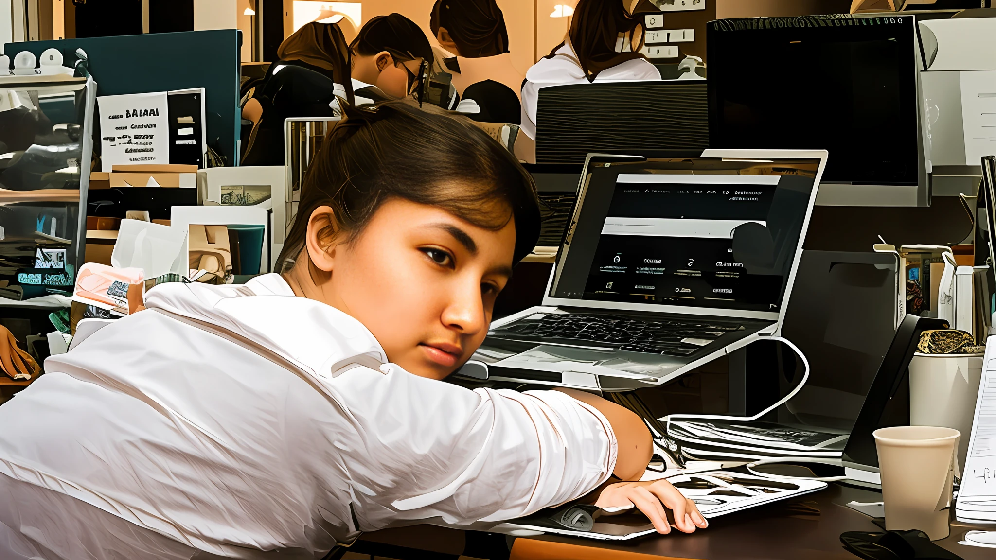 There was a girl sitting at her desk, laptop