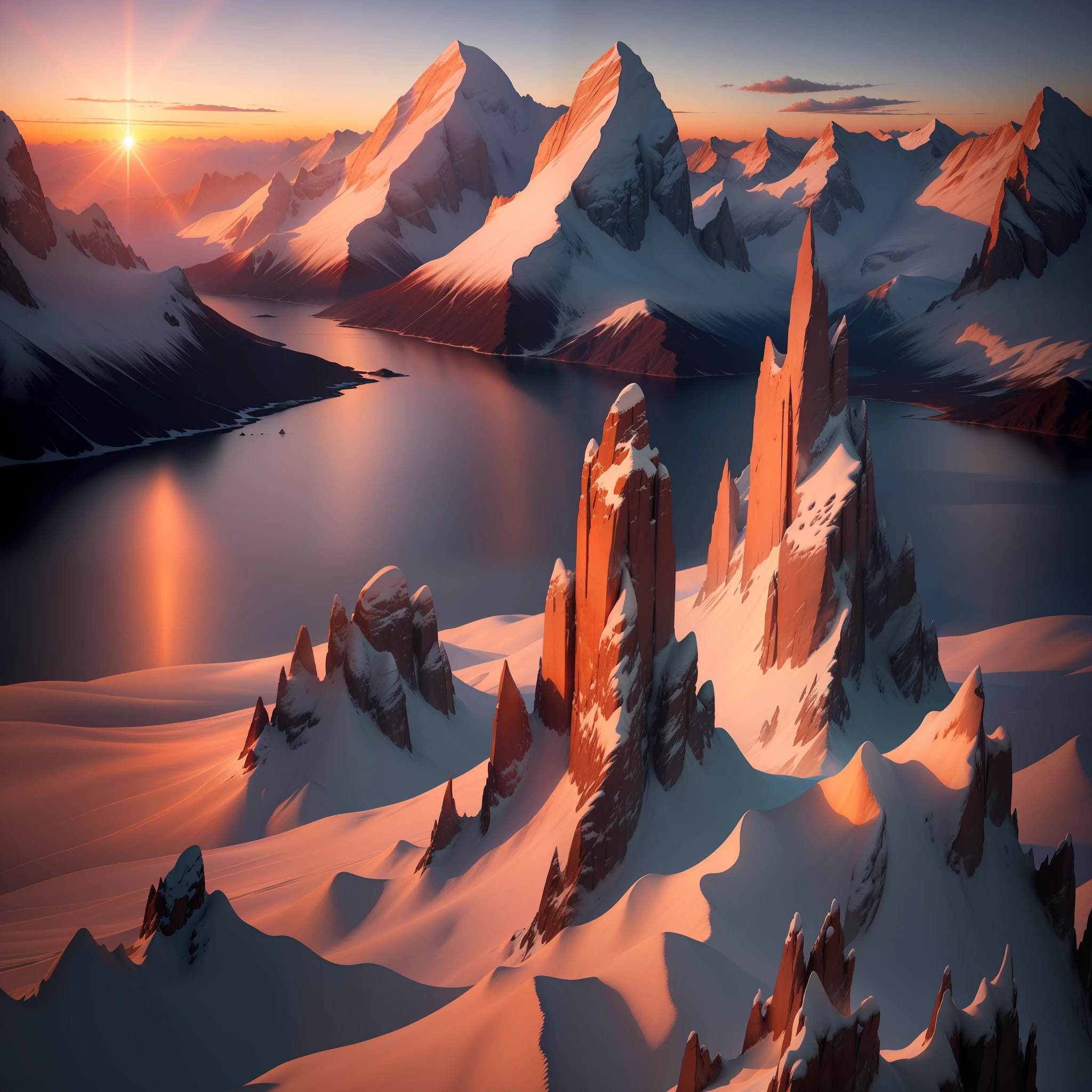 Best image quality, sunset, plain, distant peaks, masterpiece, excellent, high resolution, full body, Tyndall effect, 8kUHD, SLR, soft light, high quality, volumetric lighting, photos