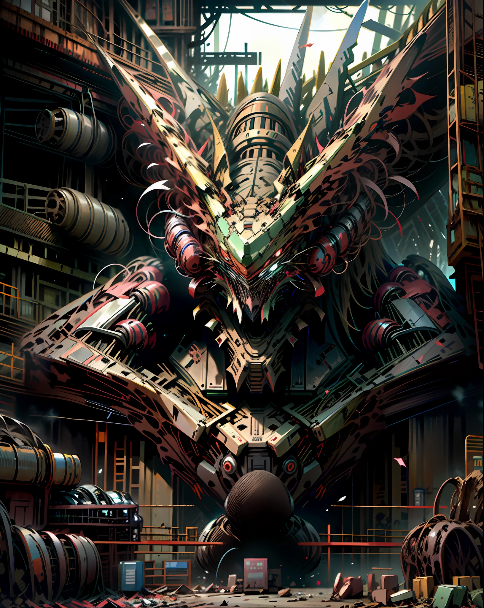 WICKMECHA MONSTER VS.MECHA MONSTER IN FRONT OF AMECHA DRIVER IN A DESTROYED BACKGROUND CITY