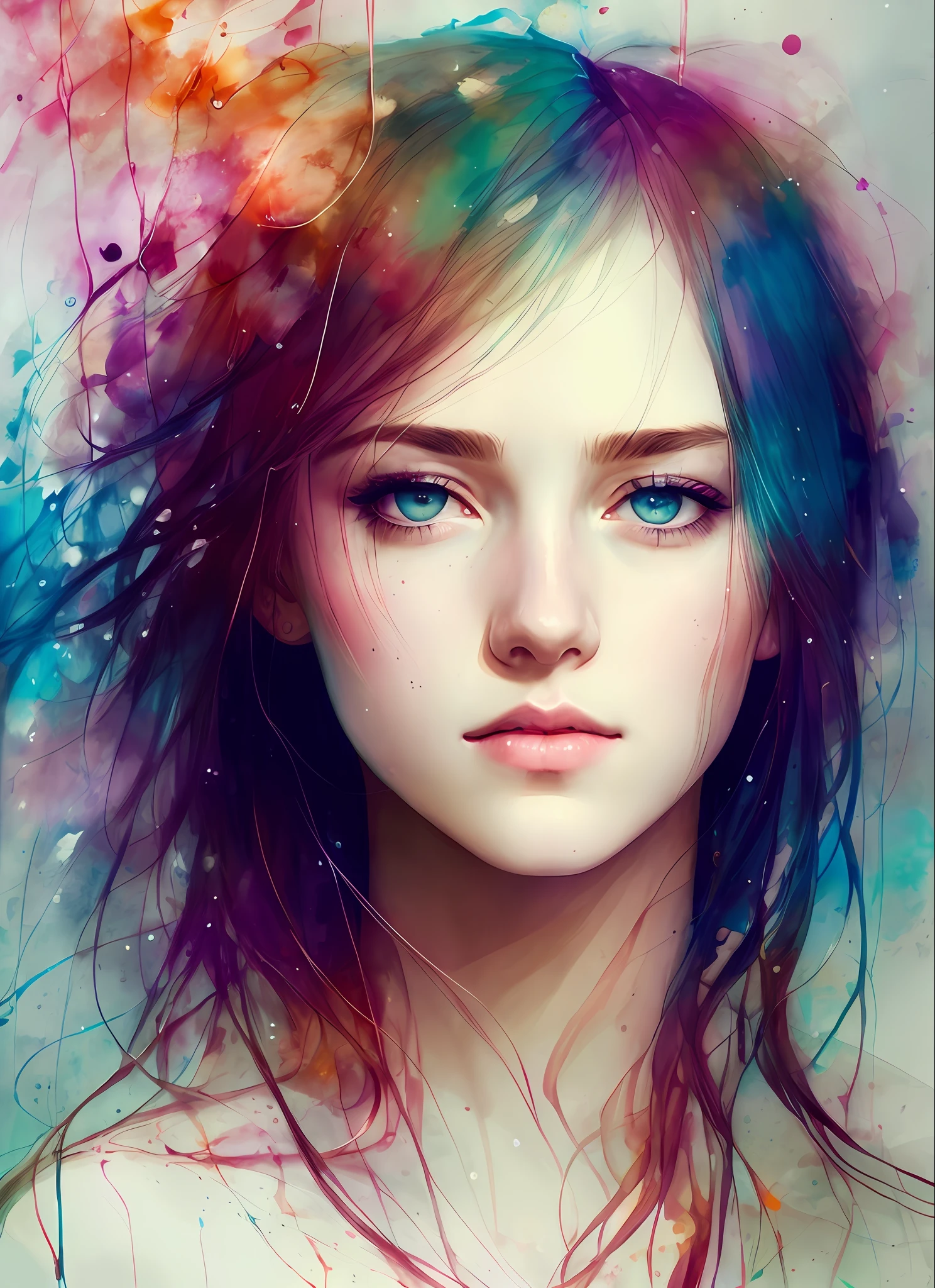 a woman by agnes cecile, luminous design, pastel colours, ink drips, autumn lights