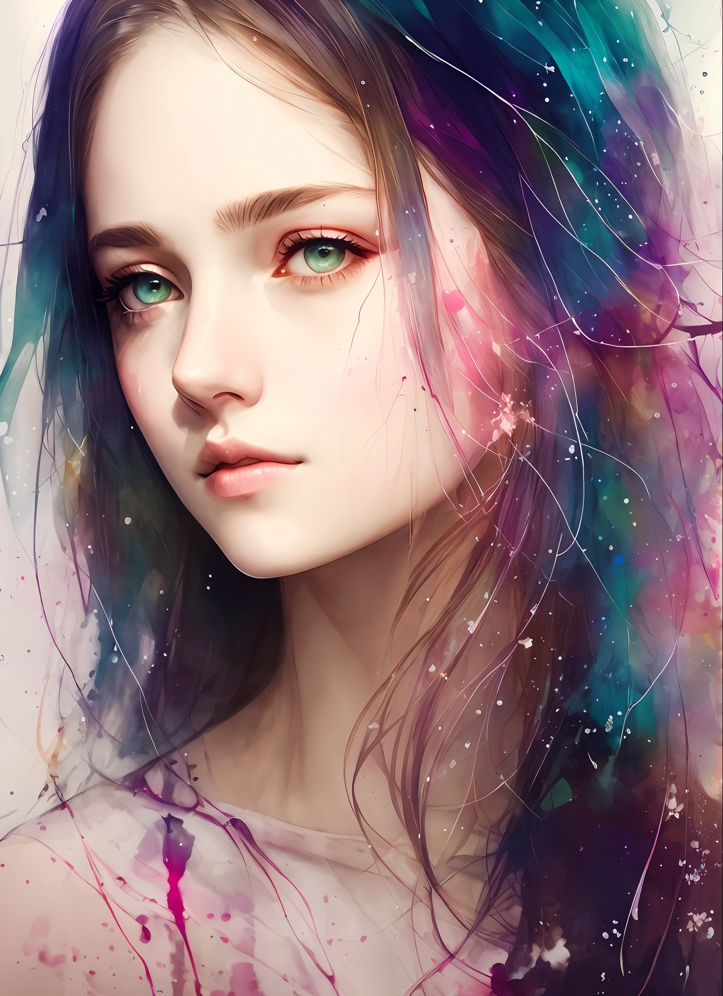 a woman by agnes cecile, luminous design, pastel colours, ink drips, autumn lights
