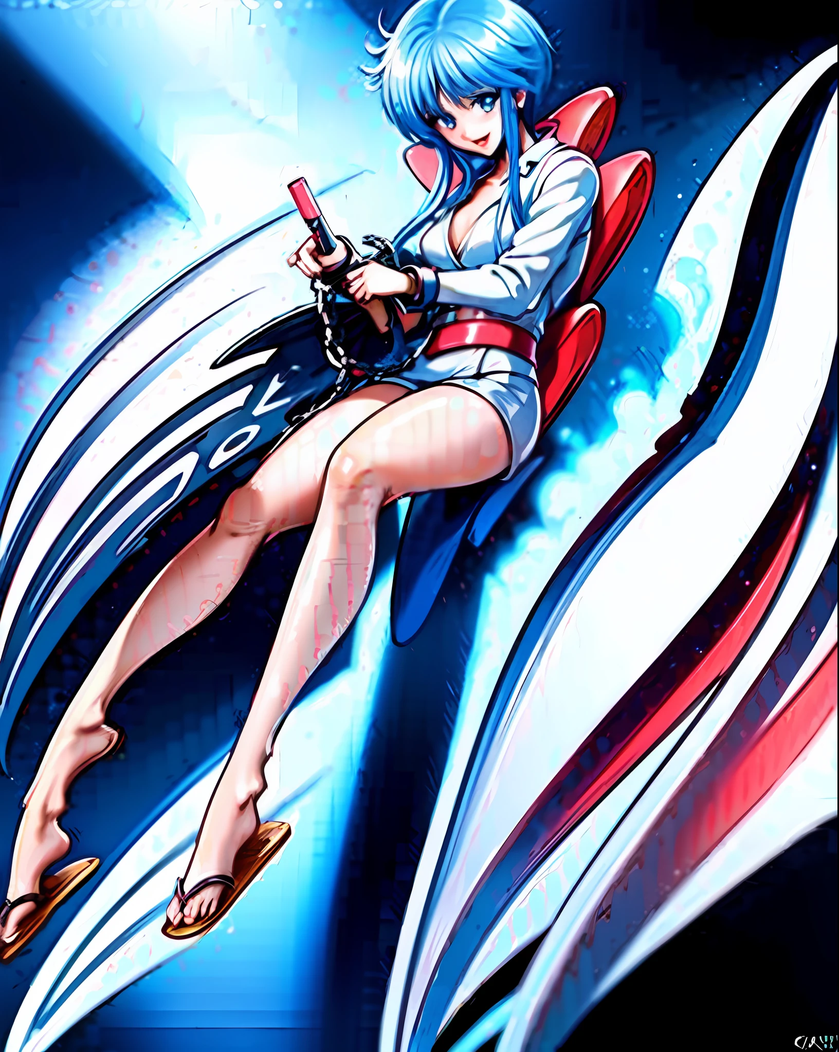 Dark_Fantasy,Cyberpunk,(chain saw,chain saw man,Red:1.1),1man,Mechanical marvel,Robotic presence,Cybernetic guardian,