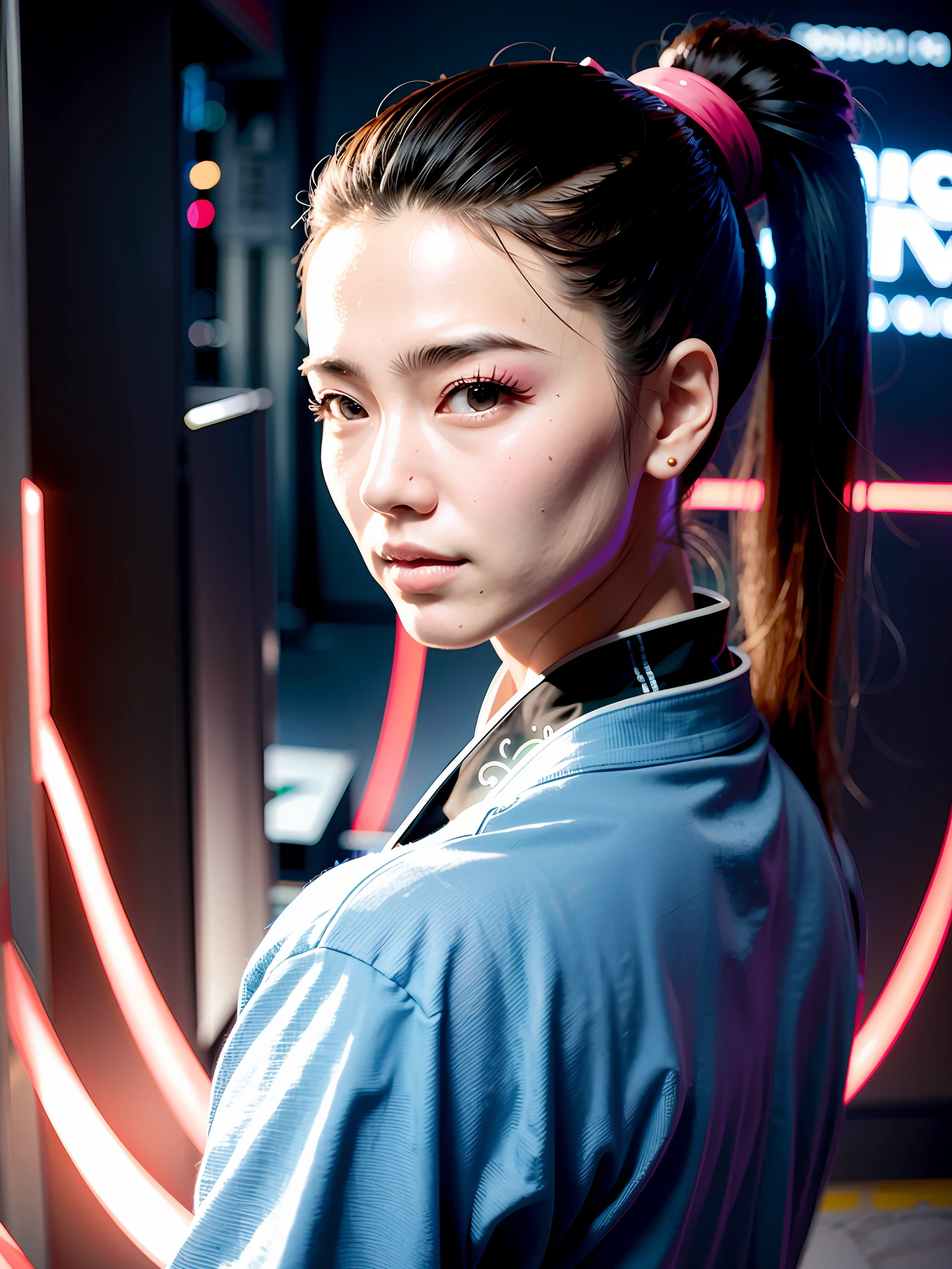 Cyberpunk chinoiserie double ponytail