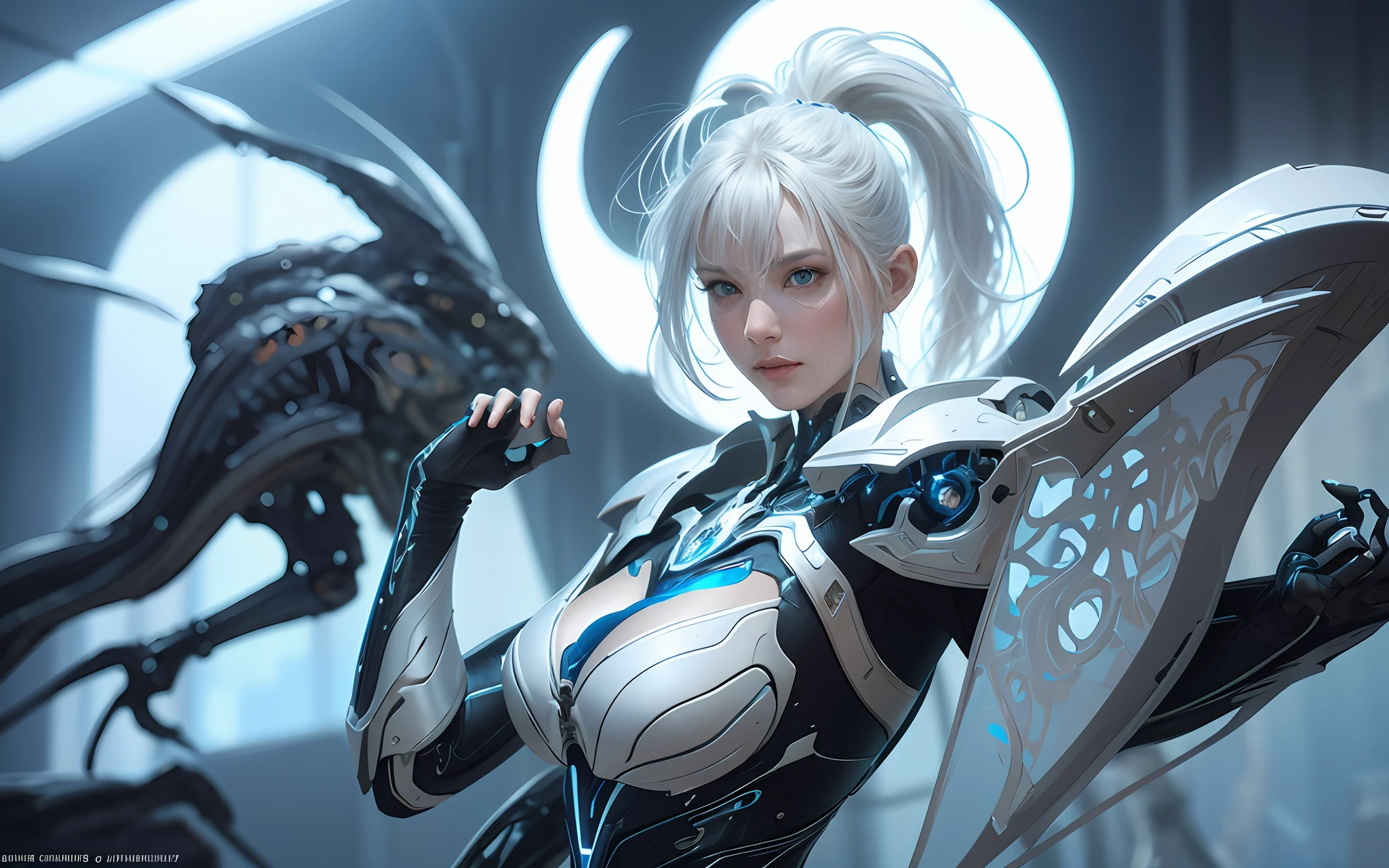 organic cyborg, white plastic, diffuse lighting, fantasy, intricate, elegant, highly detailed, lifelike, photorealistic, digital painting, artstation, illustration, concept art, smooth, sharp focus, art by John Collier and Albert Aublet and Krenz Cushart and Artem Demura, upper body