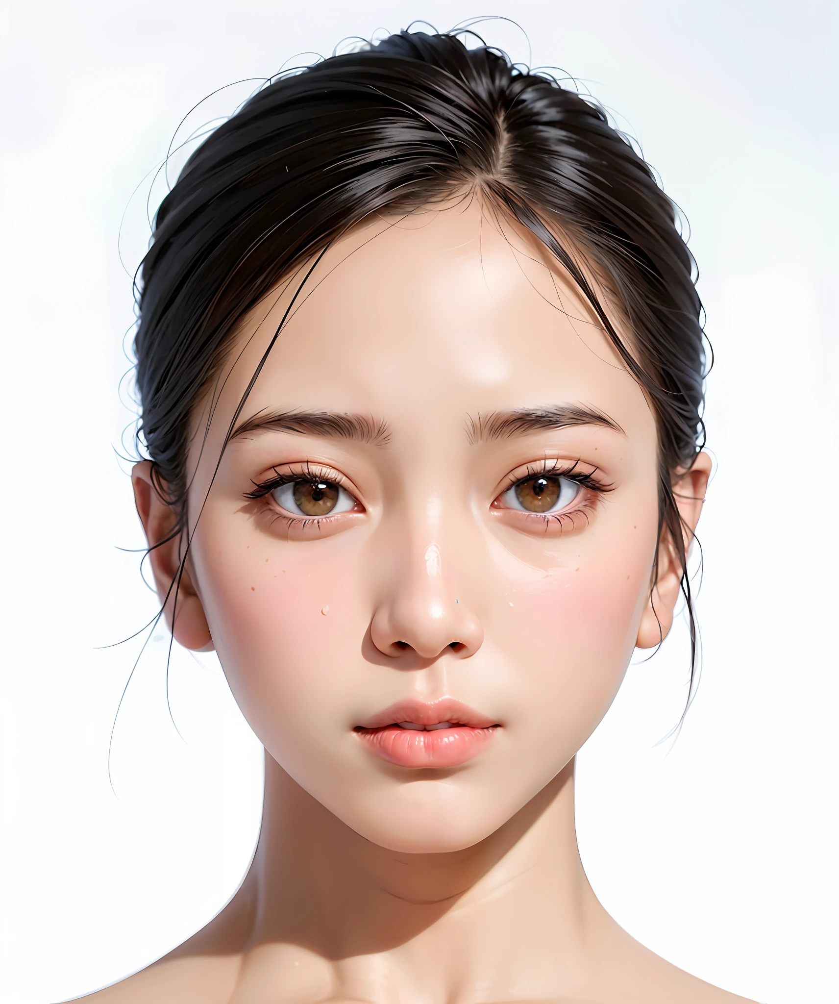 The young woman who took the photo has a round Korean face, symmetrical beauty, and highly detailed skin (weight 1.2), which looks very fresh and cute.