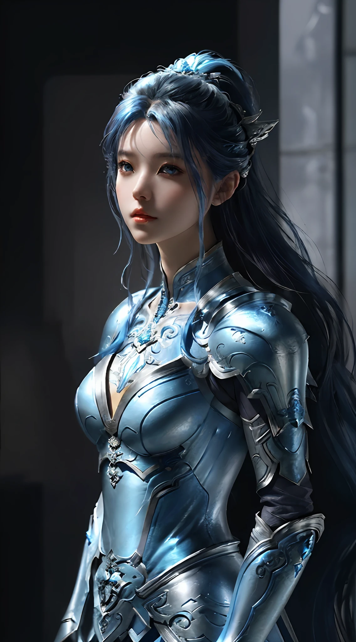 a close up of a woman in a silver and blue dress, chengwei pan on artstation, by Yang J, detailed fantasy art, stunning character art, fanart best artstation, epic exquisite character art, beautiful armor, extremely detailed artgerm, detailed digital anime art, artgerm on artstation pixiv, armor girl