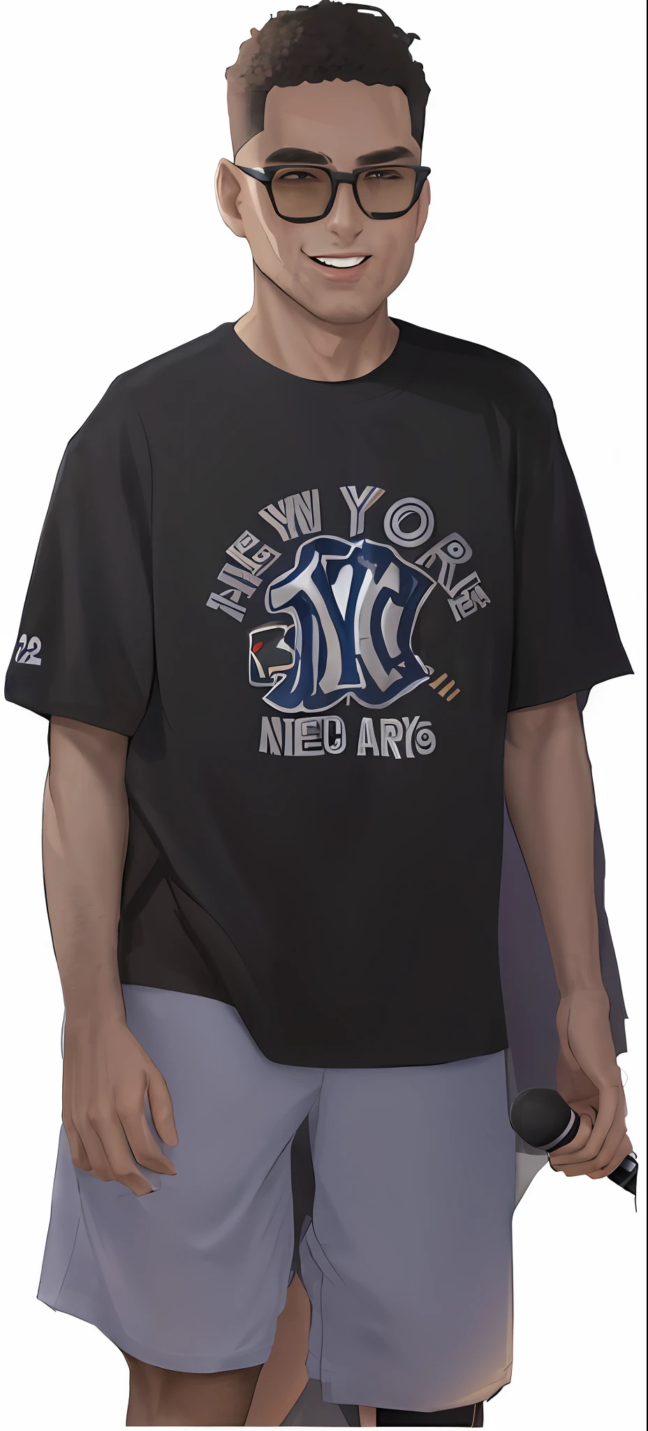 arafed man in a new york yankees shirt holding a microphone, new york, ny, nets, official product image, hip hop style, brooklyn, nyc, lifelike, ny style grafitti, y2k design, y2k, y 2 k, y 2 k style, y2k style, t - shirt, t-shirt