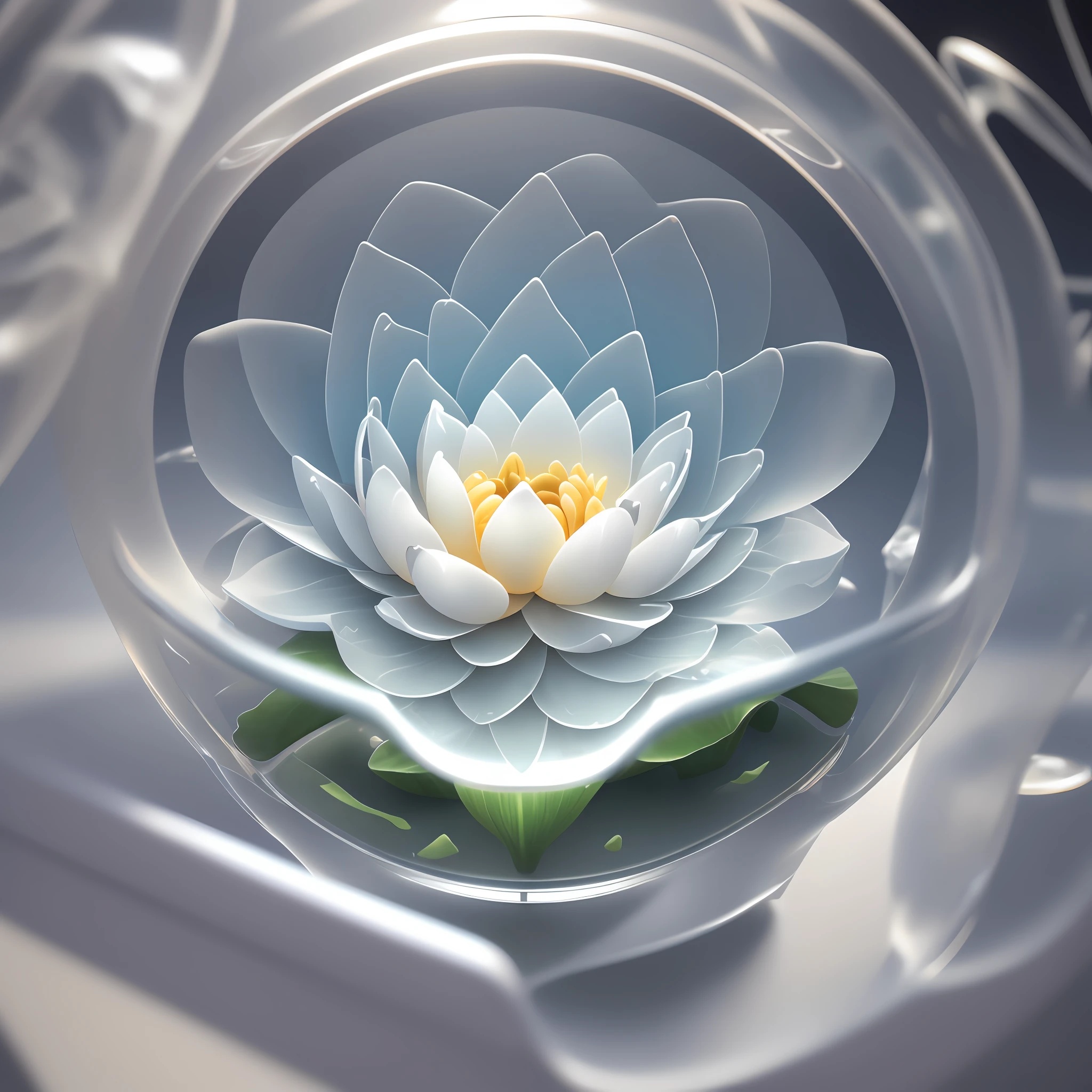 transparent lotus, glasslotus, sss material, lotus, glass texture, transparent plastic, inorganic flower, futuristic flower, surrealism, fantasy art, white gradient background, clean and transparent, plastic texture, bright, realistic super detailed rendering style, 3D art, OC rendering, close-up shots, epic light and shadow, super detailed, super detailed, ultra high definition, blender --ar 9:16 --q 2 --v 5