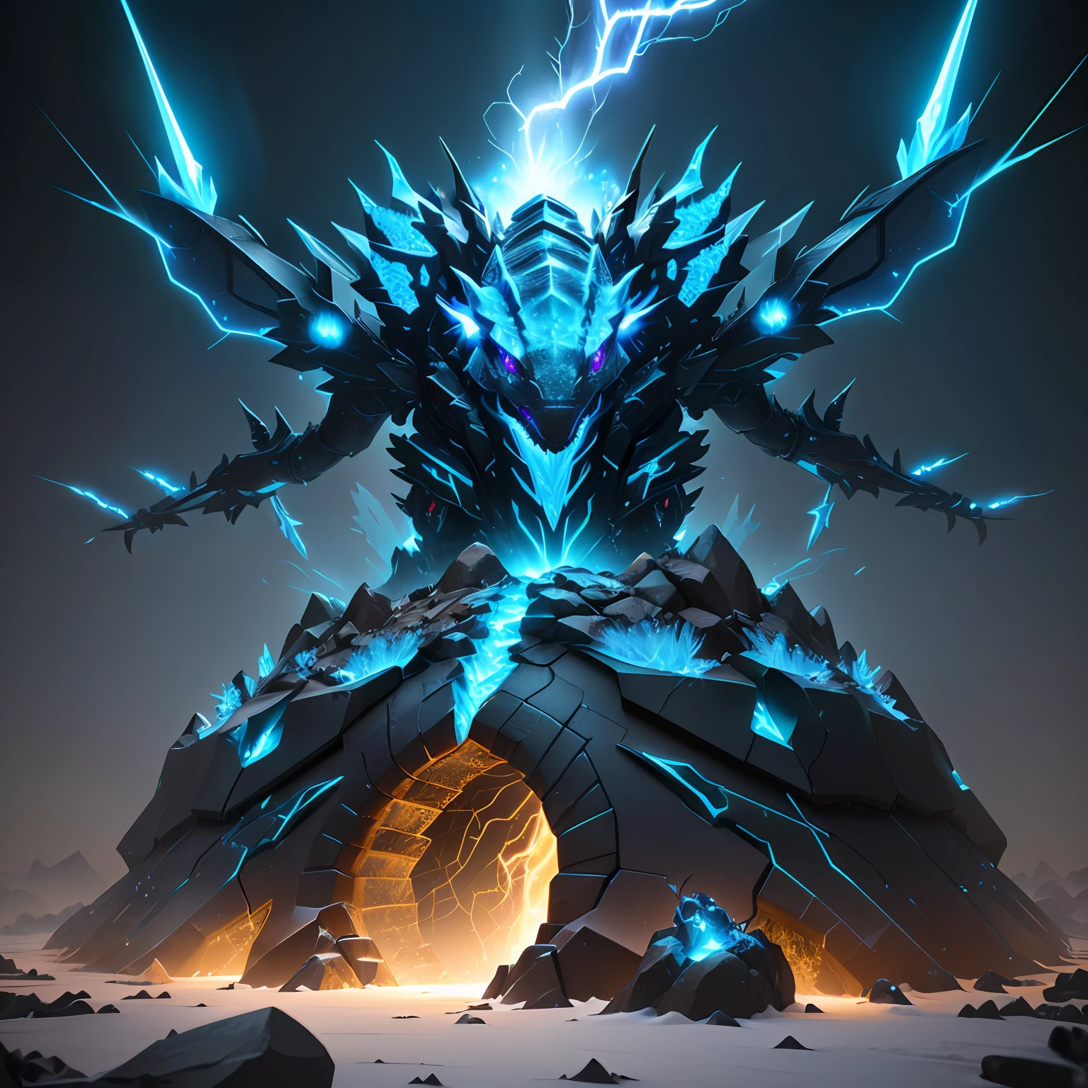 iced electric dragon style ant hill, with some lightning visual effects, glowing, fantasy, 3D, Hd, HdR, 4k upscale  v--4.