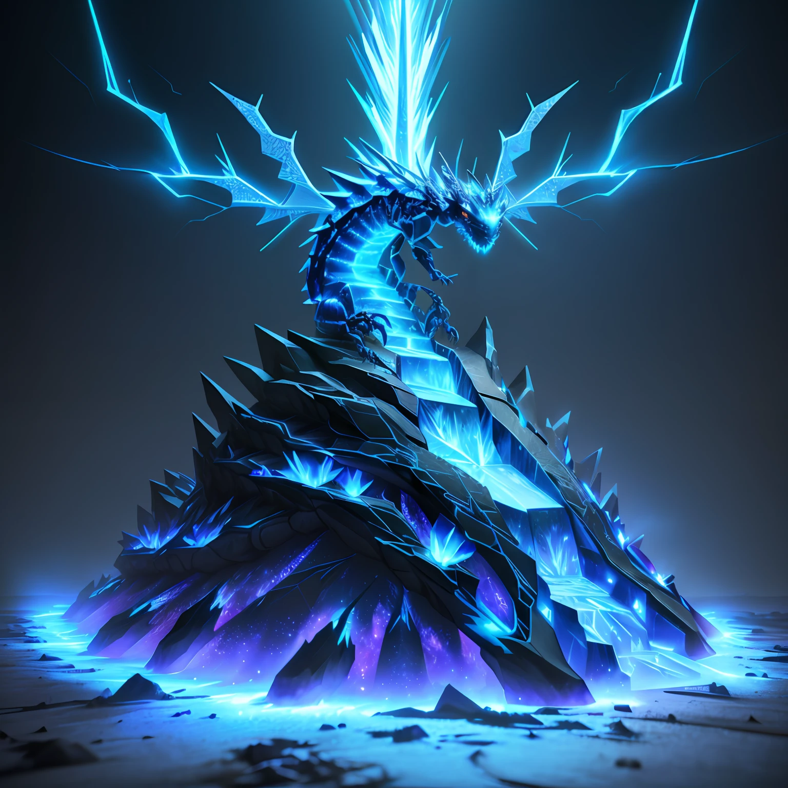 iced electric dragon style ant hill, with some lightning visual effects, glowing, fantasy, 3D, Hd, HdR, 4k upscale v--4.