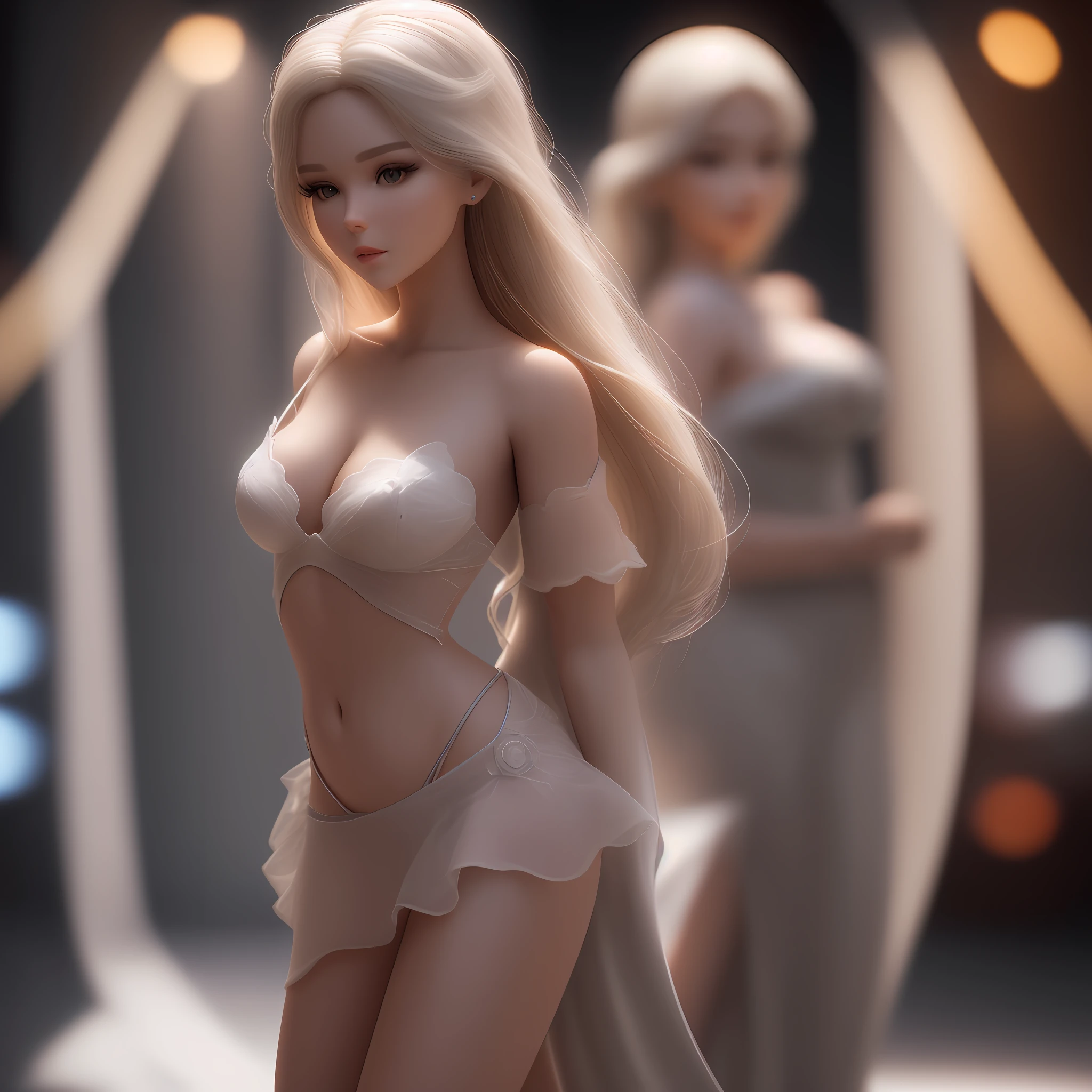 "Show me a stunning model figure in 3D, with a beautiful face and full body. Intensify the depth of field to create a cinematic feel, and render the image in ultra photorealistic 8k high definition quality."