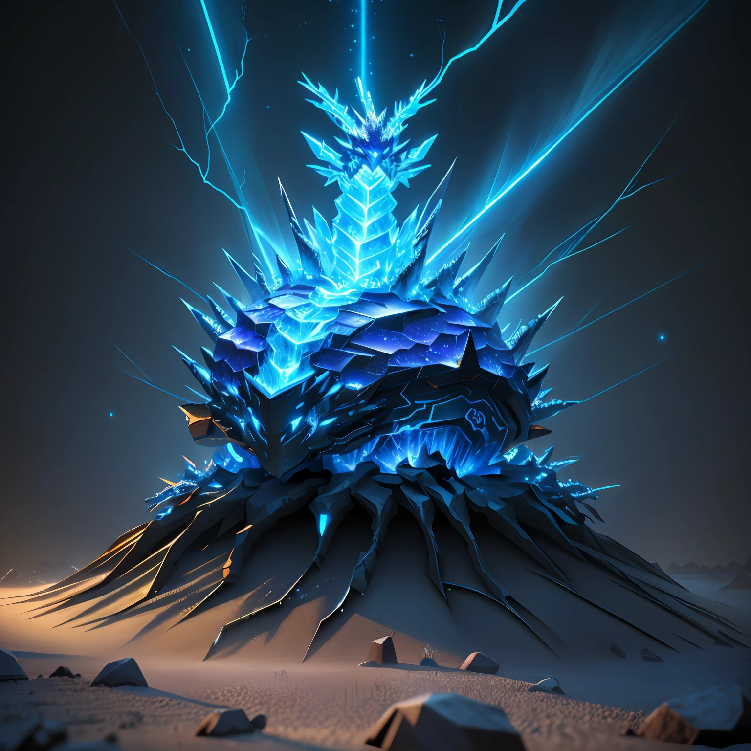 iced electric dragon style ant hill, with some lightning visual effects, glowing, fantasy, 3D, Hd, HdR, 4k upscale v--4.