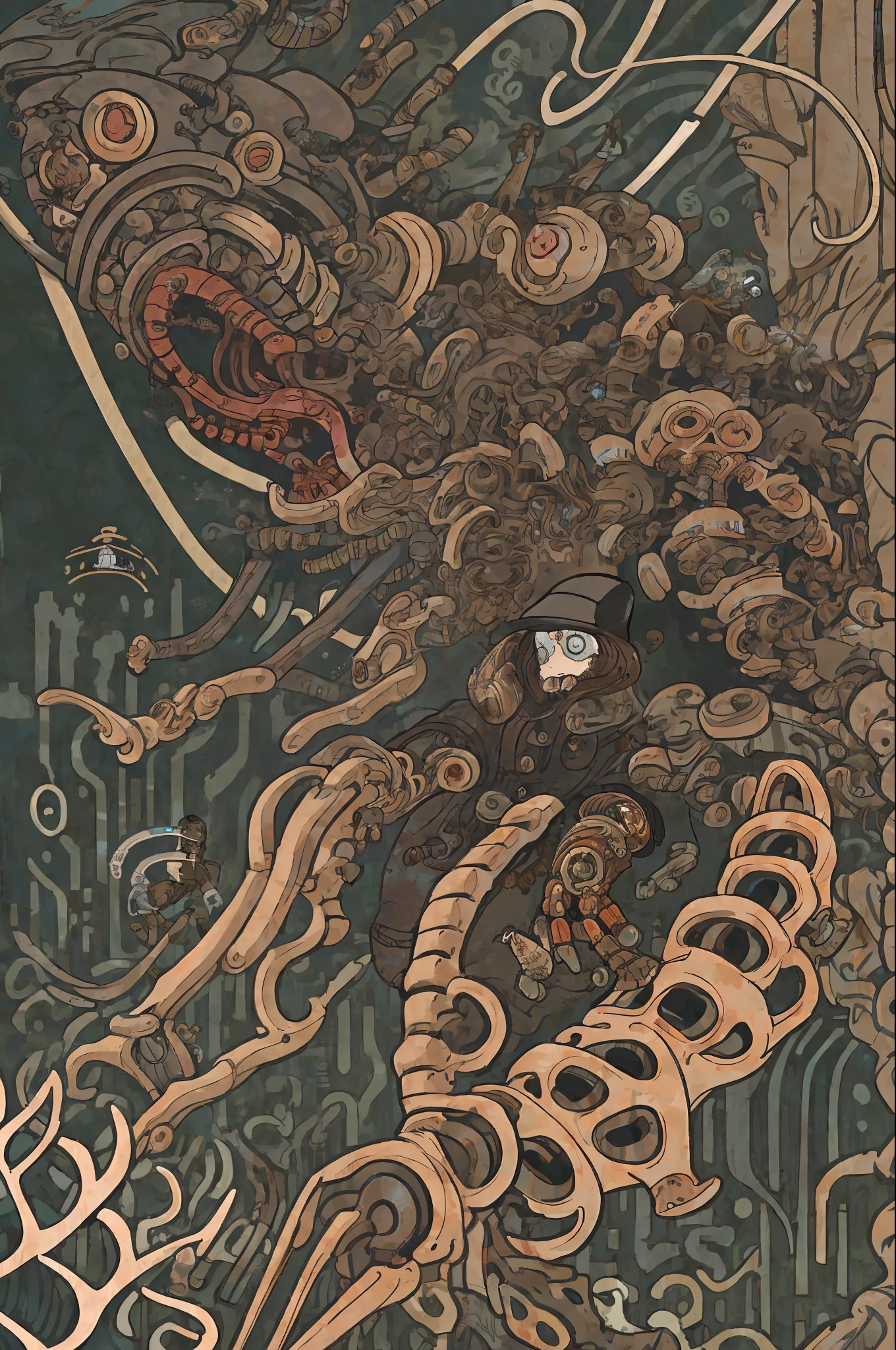 a biomechanical whale with a cybernetic body, steampunkai, cogpunkai,