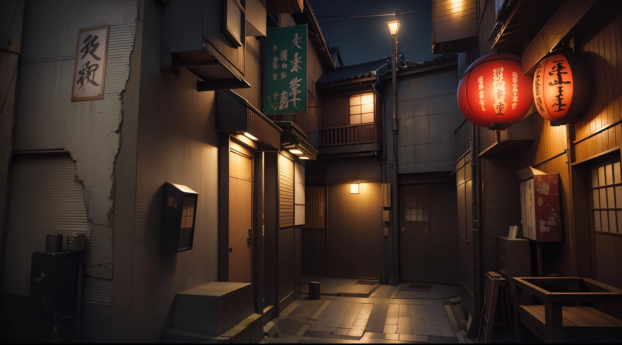 there is a street with a lot of signs on it, japan. volumetric lighting, japanese street, quiet tokyo alley at night, tokyo alleyway, in a japanese town at night, realistic anime 3 d style, japanese downtown, anime styled 3d, tokyo - esque town, japanese town, alley, city street cinematic lighting, alleyway, 3 d stylize scene