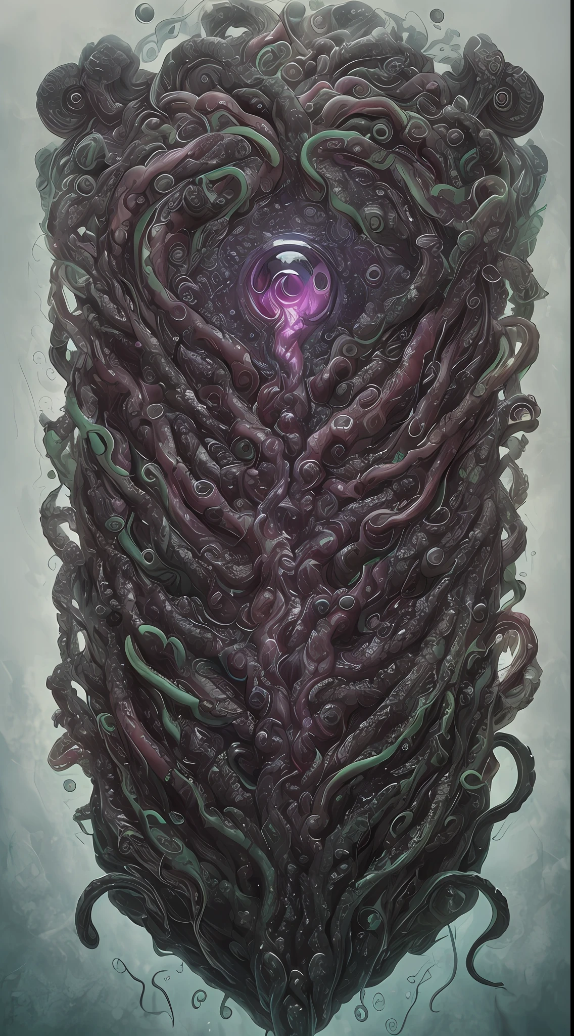 HP Lovecraft, Cthulhu, tentacles, God, many inner dark cells and seals, brain organs intestines inside, wet oiled fiber glossy colorful surface, hyper detailed, artstation, eyes, super mind, (eyes of fear and pain starring the camera: 1.5) MULTICOLOR