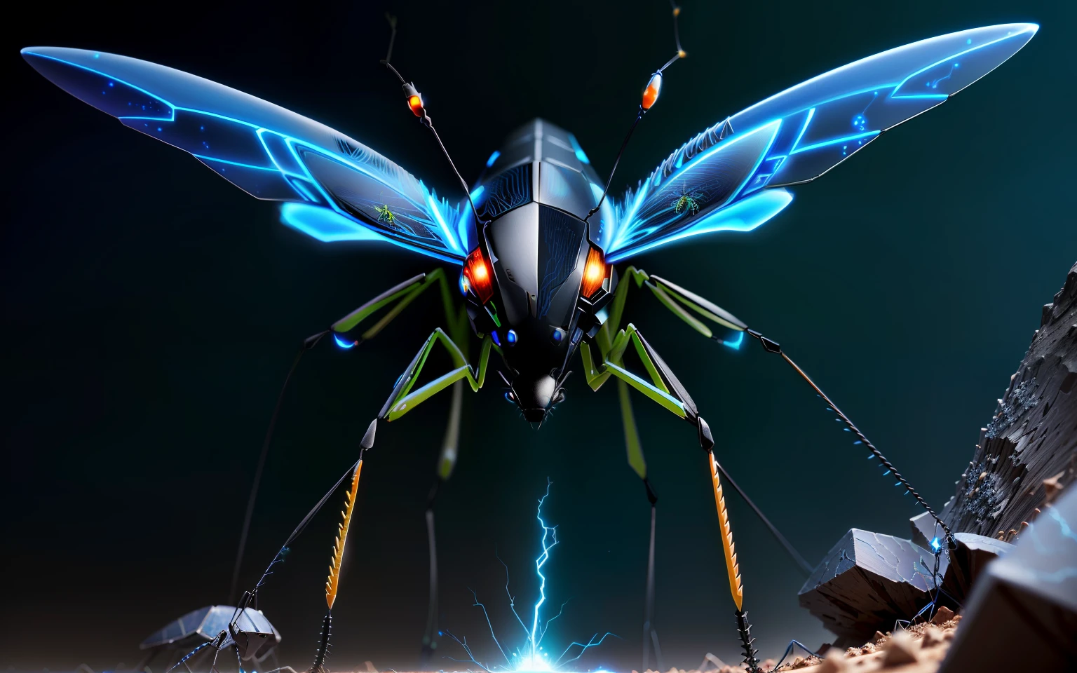 ant hill blue lightning mantis insect style, with multiple flash visual effects, glowing, fantasy, 3D, Hd, HdR, high end 4k v--4.-