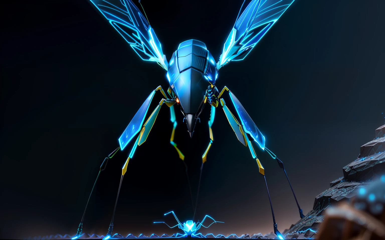 blue lightning mantis insect stylized anthill, with multiple flash visual effects, glow, fantasy, 3D, Hd, HdR, high end 4k v--4.-