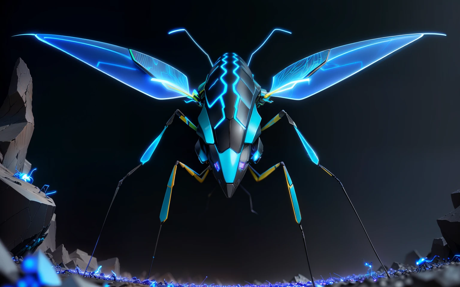 blue lightning mantis insect stylized anthill, with multiple flash visual effects, glow, fantasy, 3D, Hd, HdR, high end 4k v--4.-