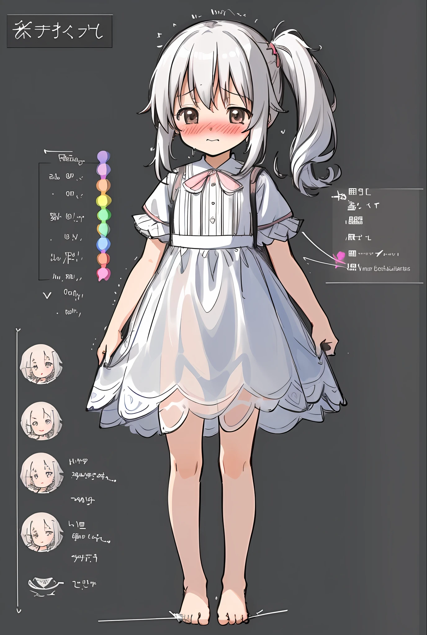 (sketch:1.25),loli,child,little girl,best quality,graphite \\(medium\\),ske,gradient, animal ears,rainbow,note,white hair,long hair,highres, absurdres, full body,(ultra-detailed:1.1025), (illustration:1.1025), (infographic:1.2), Loli,pajamas, little girl,patent drawings, physical measurement, (all clothes configuration:1.15), stationery, (solo), perfectly drawn hands, standing, cohesive background, (character sheet), thin,full body,,white dress,barefoot,see-through, see-through silhouette, wet,blush,naughty face,nose blush, closed mouth, skirt lift, steaming body,
masterpiece, best quality,