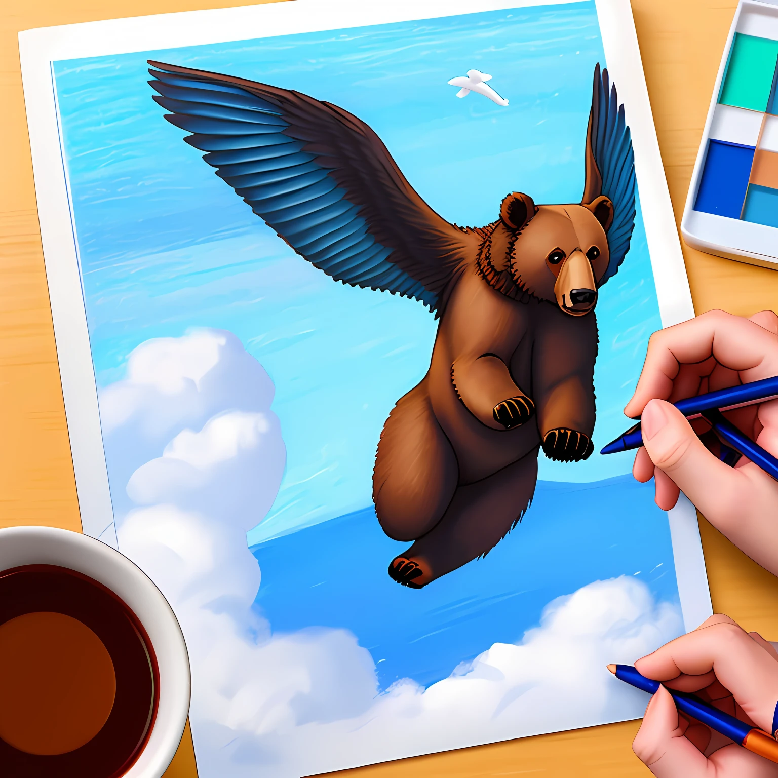 Draw a flying bear