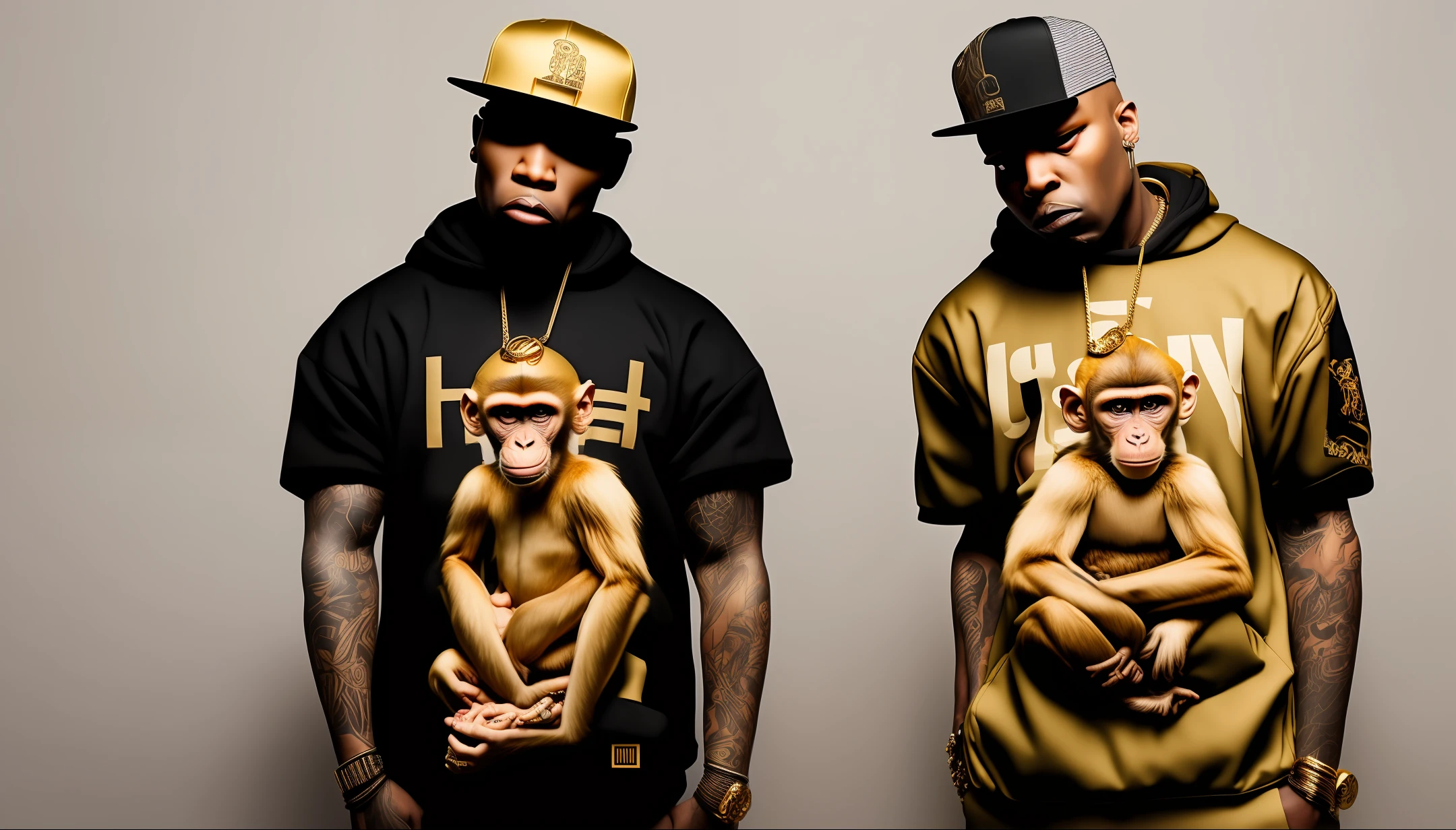 Moment of work with monkey with human structure of hip hop clothing gold jewelry