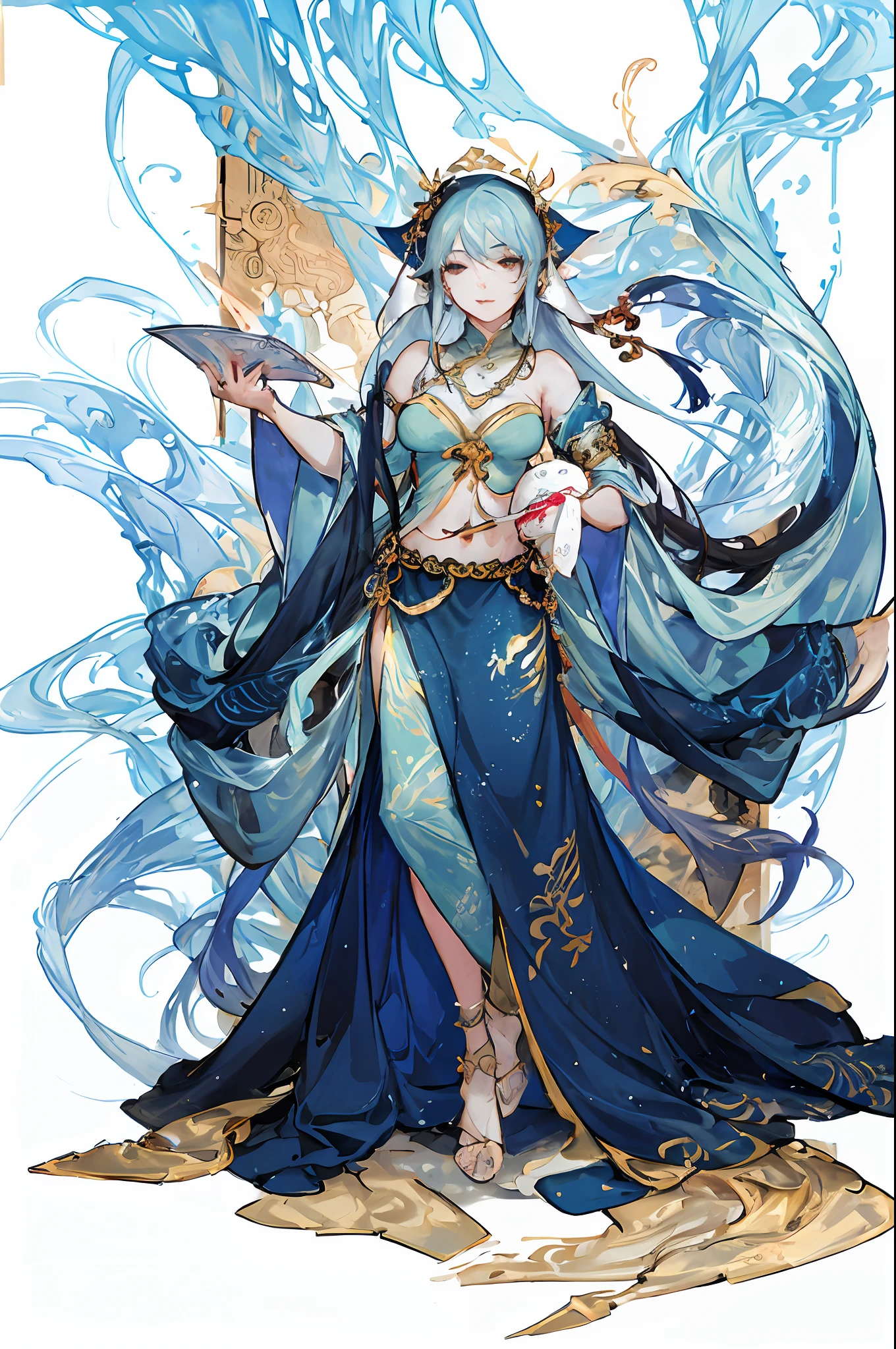arafed image of a woman in a belly dance costume, alphonse mucha and rossdraws, by Yang J, inspired by Fenghua Zhong, full color illustration, a beautiful fantasy empress, inspired by Lan Ying, by Shen Zhou, a beautiful artwork illustration, by Yan Hui, by Qu Leilei, by Zeng Jing, by Lu Guang