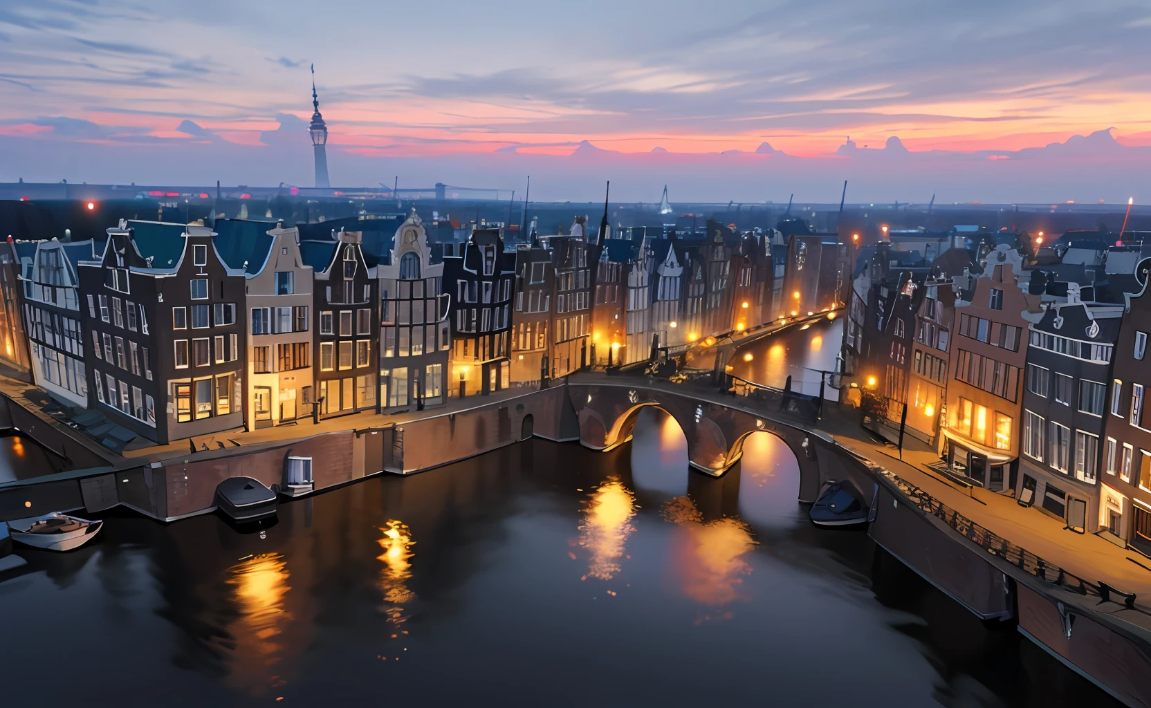 I need a background image with the main sights of Amsterdam. Ultra realistic, tasteful, perfect image in 4k resolution