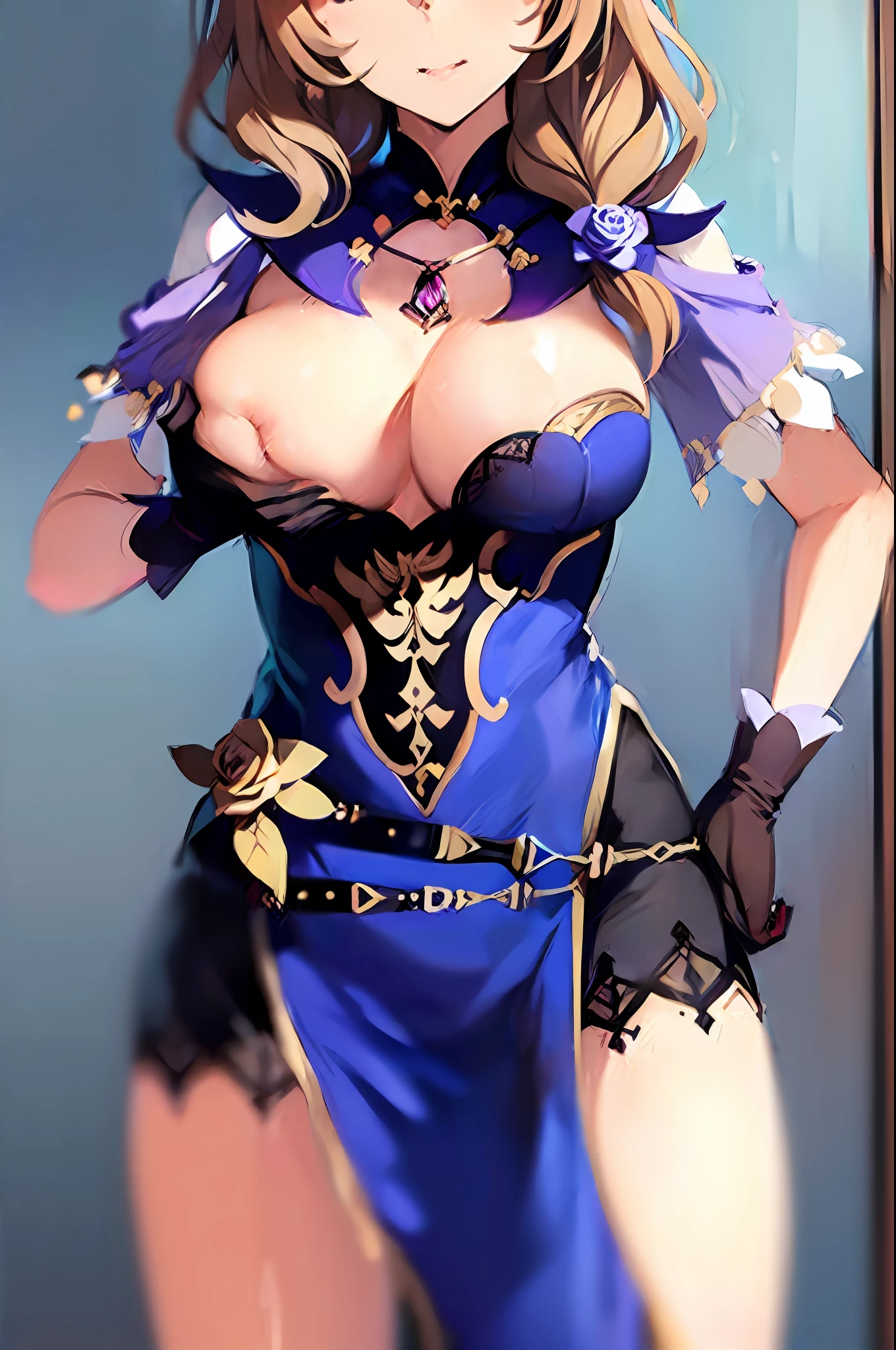 ((Lisa)), (Head out of frame:1.9), ((busty)), (grabbing breasts:1.6)