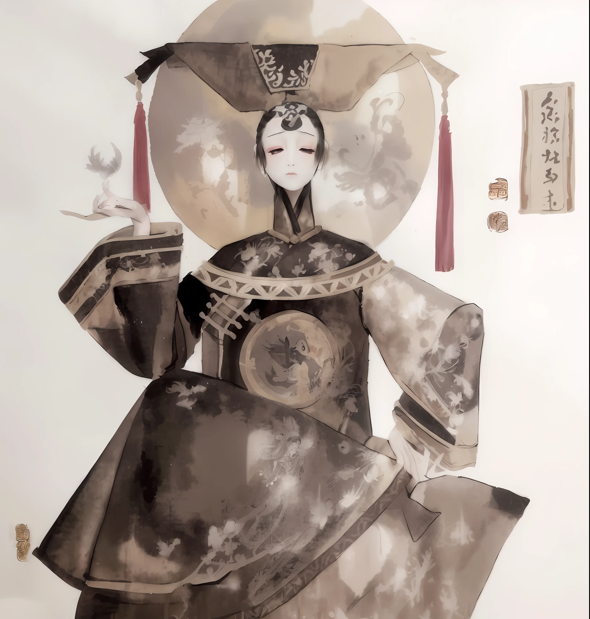 arafed drawing of a woman in a black and white dress, chinese empress, chinese princess, ancient chinese goddess, inspired by Xie Huan, inspired by Qiu Ying, by Gao Cen, palace ， a girl in hanfu, inspired by Wang Ximeng, ancient chinese princess, chinese ink painting, artwork in style of sheng lam, by Qu Leilei