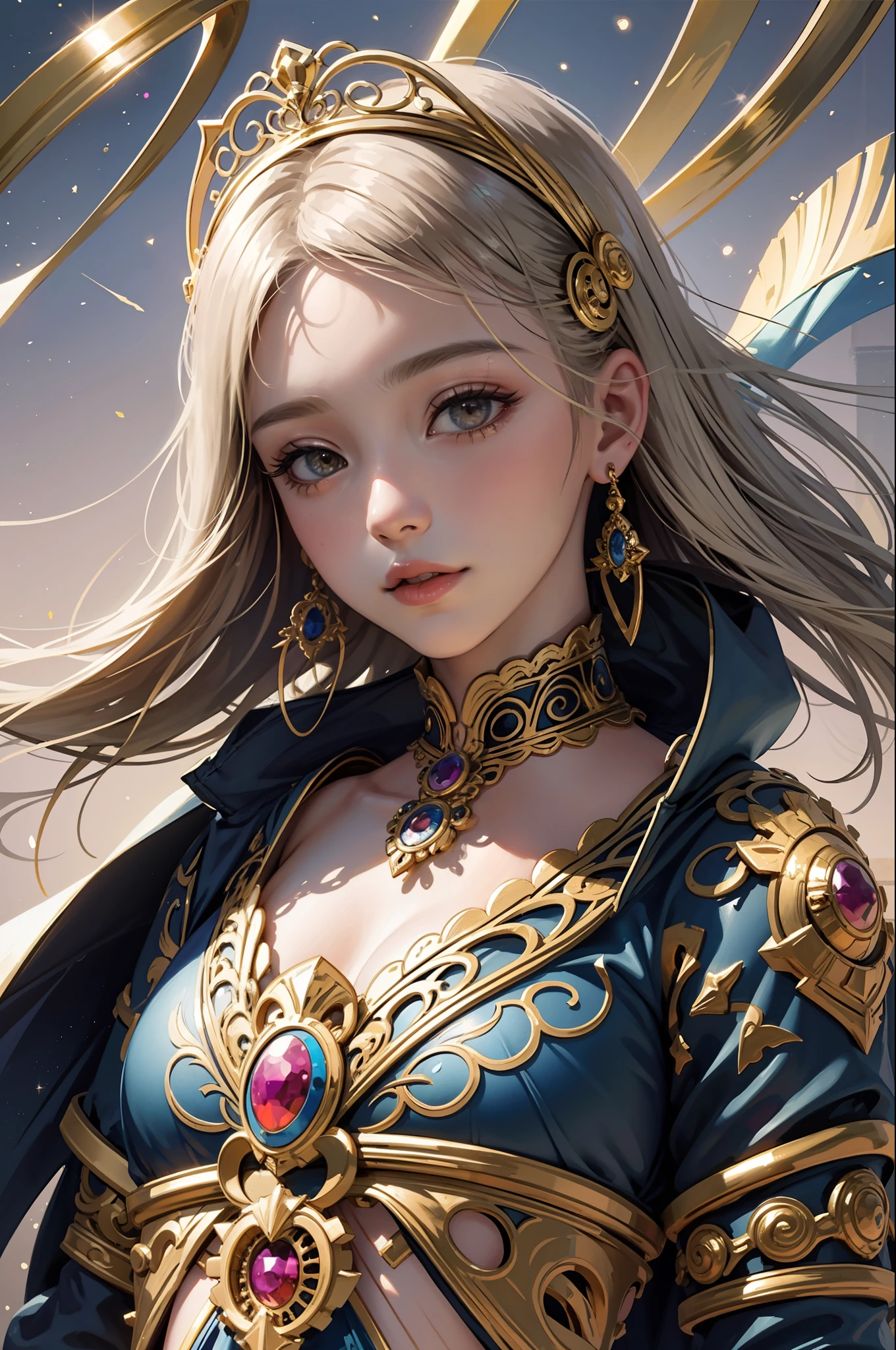 PerfectNwsjMajic,(masterpiece, top quality, best quality, official art, beautiful and aesthetic:1.2), (1girl), extreme detailed,colorful,highest detailed, official art, unity 8k wallpaper, ultra detailed, beautiful and aesthetic, beautiful, masterpiece, best quality, (zentangle, mandala, tangle, entangle) ,holy light,gold foil,gold leaf art,glitter drawing,