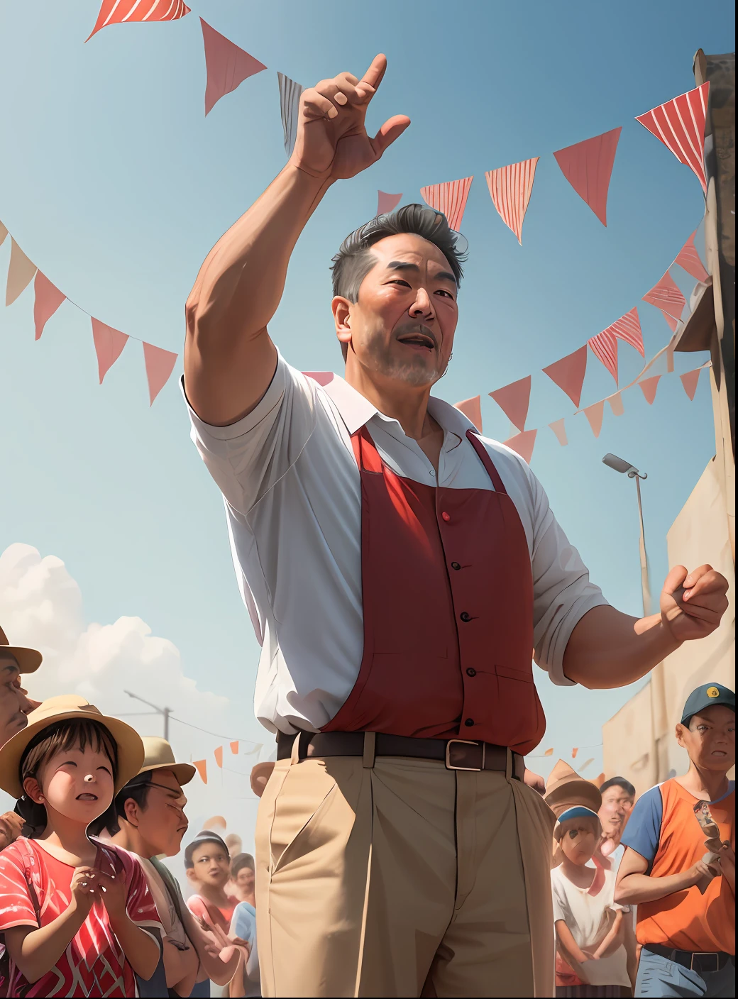 The Chinese grandfather held an IOU in his hand, his expression was lonely, and a group of elementary school students were behind him, full of smiles