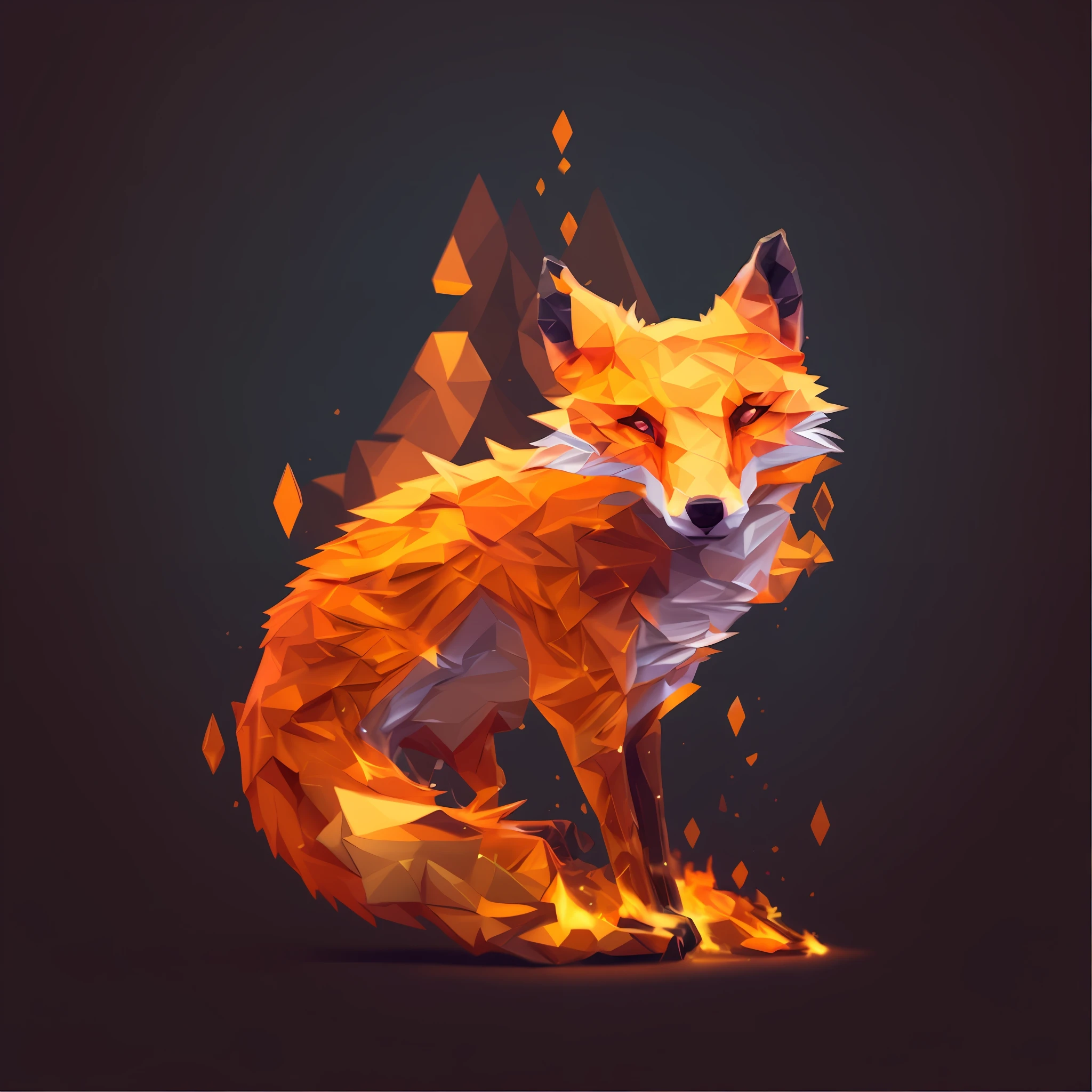 a close up of a fox with a fire on its back, digital fox, stylised fox - like appearance, fox animal, ethereal fox, by Adam Marczyński, low-poly digital art, low poly art, jen bartel, low poly style, low poly vector illustration, by Sebastian Vrancx, 4k detailed digital art