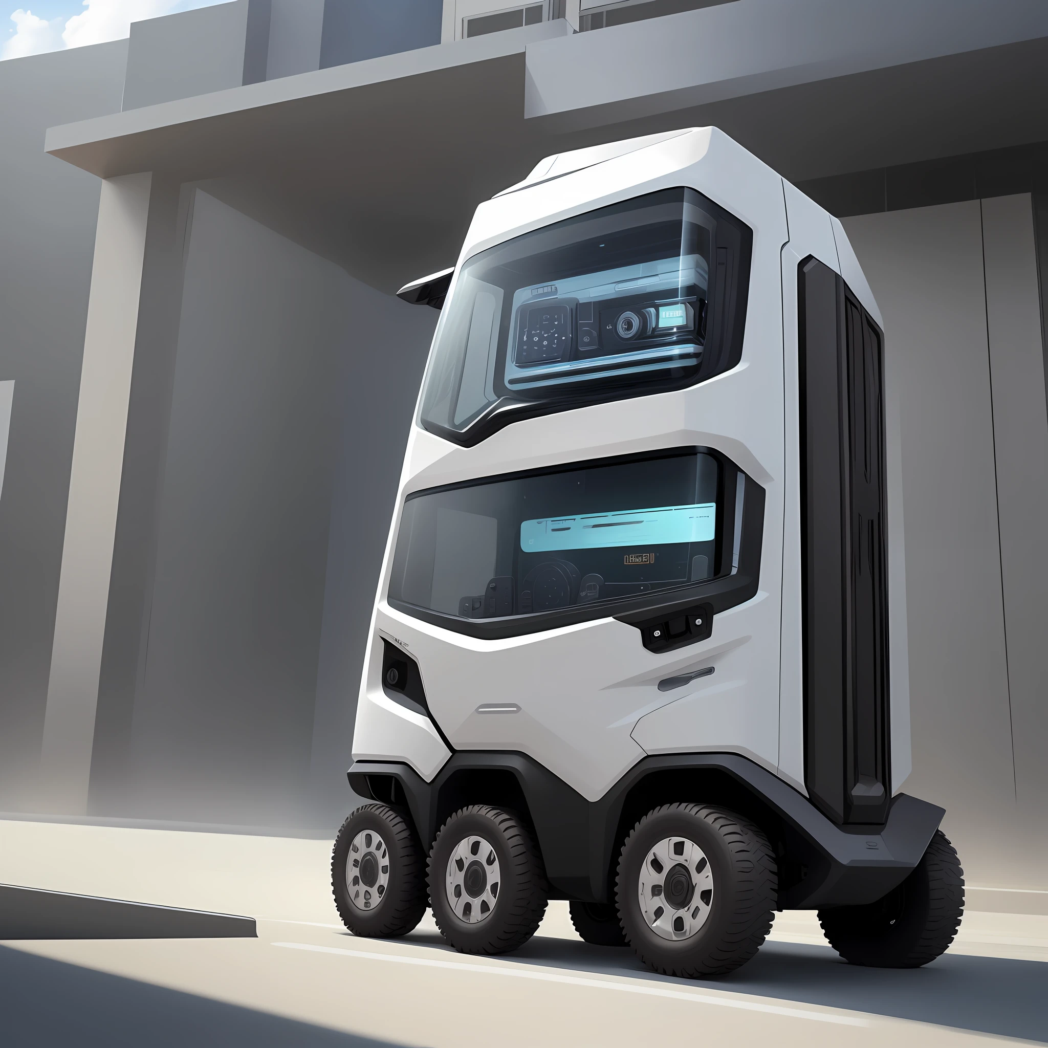 Automated intelligent distribution vehicle, industrial design, sense of future technology, cube shape
