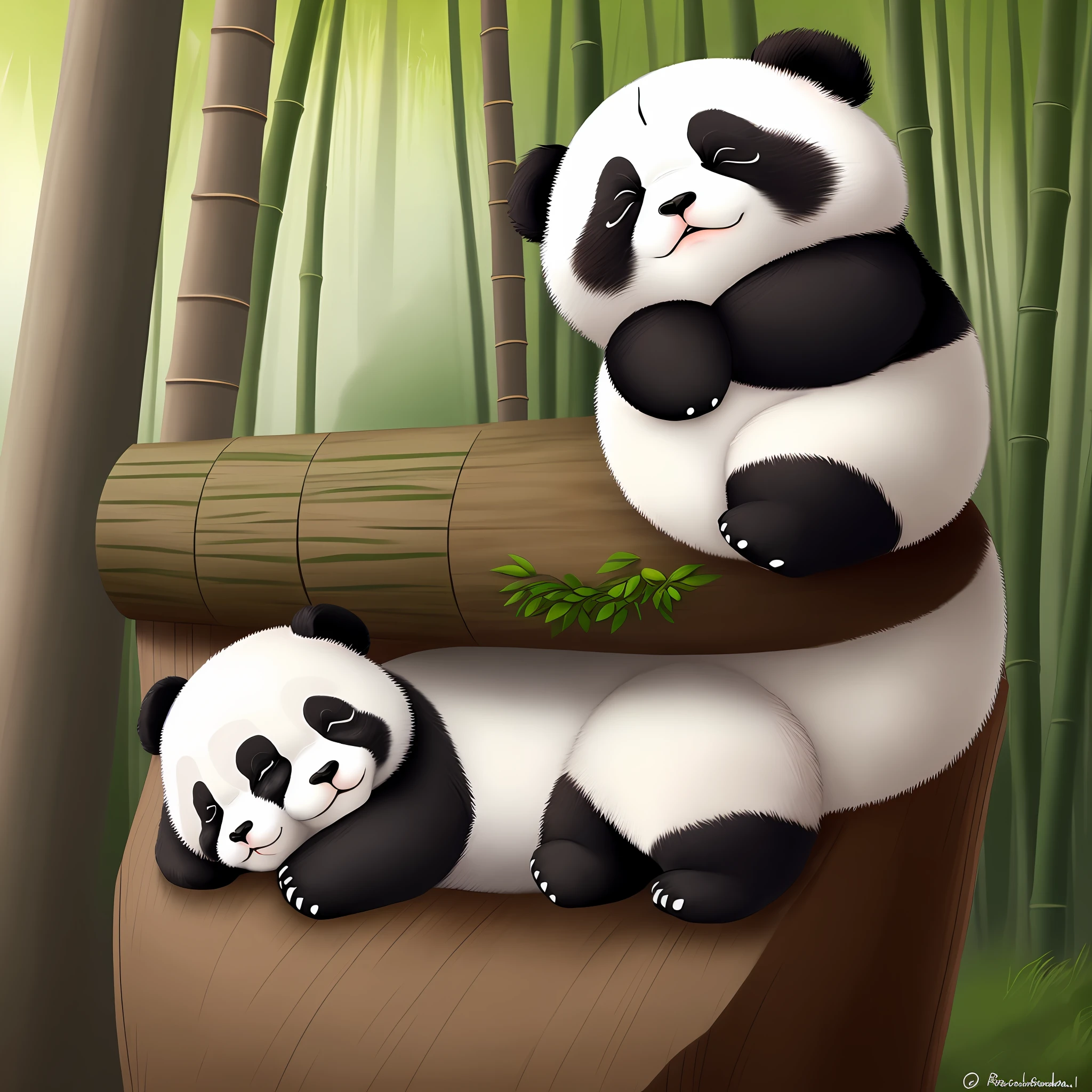 Panda sleeping on wooden pillar next to tree, cute panda, panda, cute giant panda, panda, very sleepy and shy, oh, sleepy, made of bamboo, cute animal, sleeper, sleepy expression, r/aww, almost napping, soft cute, sleepy eyes, stick figure style