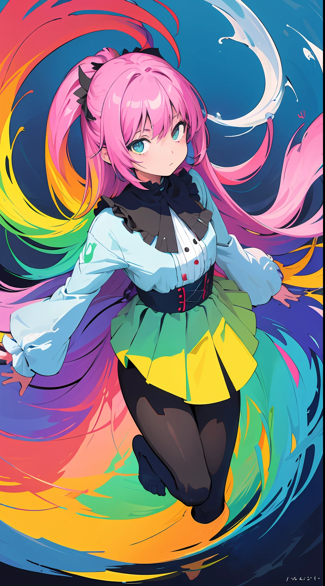 (flat color:1.1),(colorful:1.3),(masterpiece:1.2), best quality, masterpiece, highres, original, extremely detailed wallpaper, looking at viewer,1girl,solo,floating colorful water,