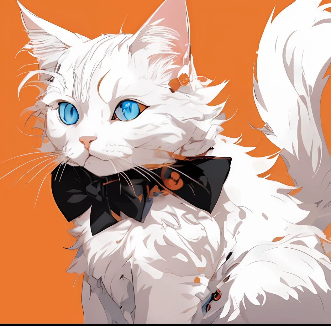 1cat, there is a white cat with a bow tie, Maine, anime cat, background is blue, eye-catching detailed art style, anime style artwork, anime visual of cute cat, anime style 4 K, Guvez style artwork, anime style. 8k, clean and meticulous anime art, cyberpunk cat, high quality anime art style, clean and meticulous anime style