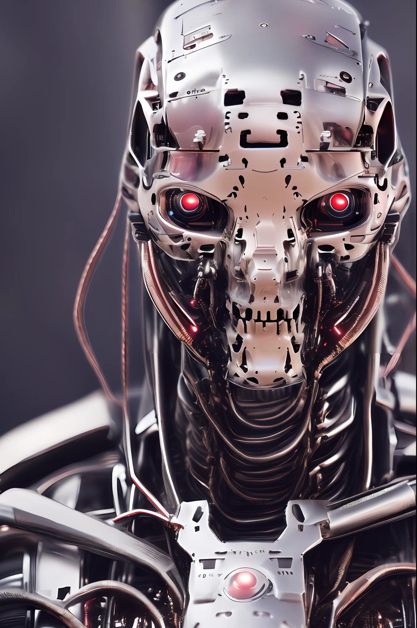 a closeup of a cyborg , deep focus, intricate details, day, midday, photograph, highly detailed, 16k, red bright eyes