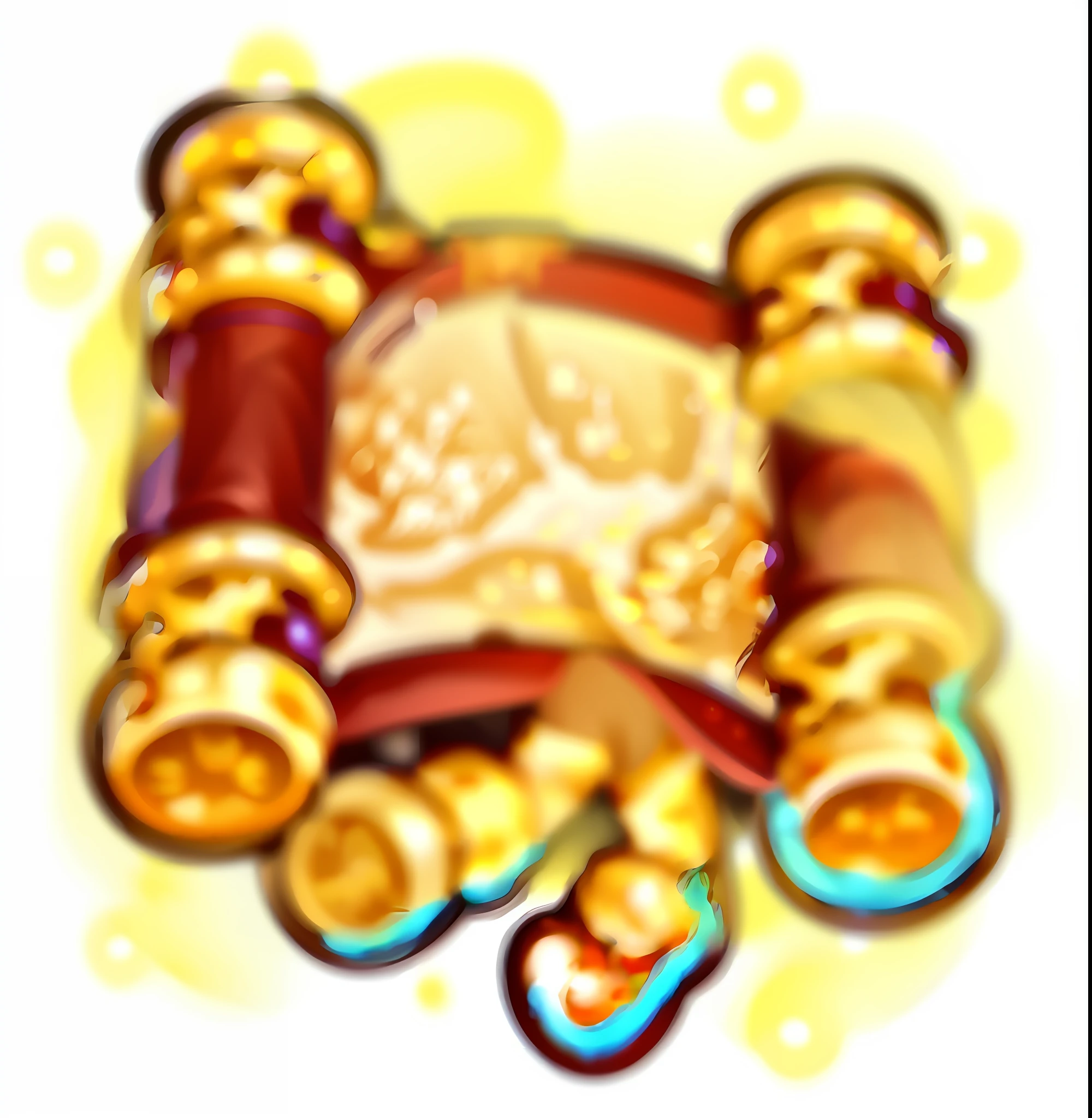 a close up of a teddy bear holding a scroll with a candle, insane quality, magic spell icon, scrolls, gold-shot, treasure artifact, fantasy game spell icon, gold noble, very tasty, ability image, treasure, ingame image, rpg item, with many gold coins, super detail, treasures, golden robes, shui mo hua, many treasures, 9 k