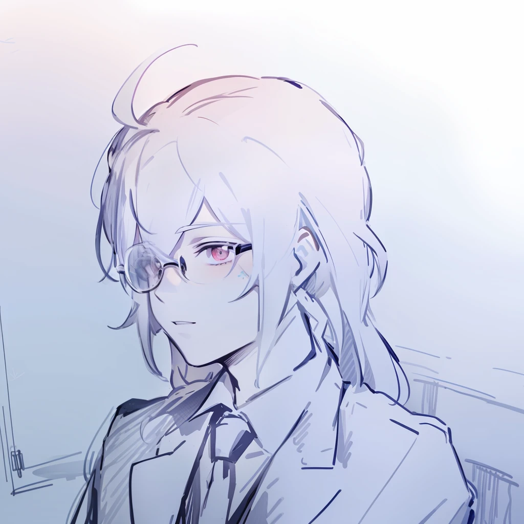A boy with glasses (medium long hair) with a white Holland lop rabbit