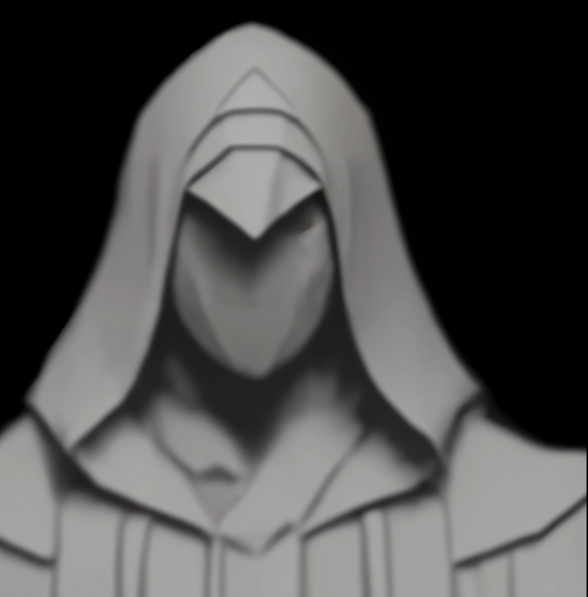 a close up of a statue of a person with a hood on, hooded figure, hooded cloaked sith lord, hooded figures, @ zbrush, dark hooded wraith, sculpted in zbrush, symmetrical portrait rpg avatar, clothed in hooded, zbrush sculpt, made in zbrush, cloaked, monochrome 3 d model, symmetrical cloaked figure face