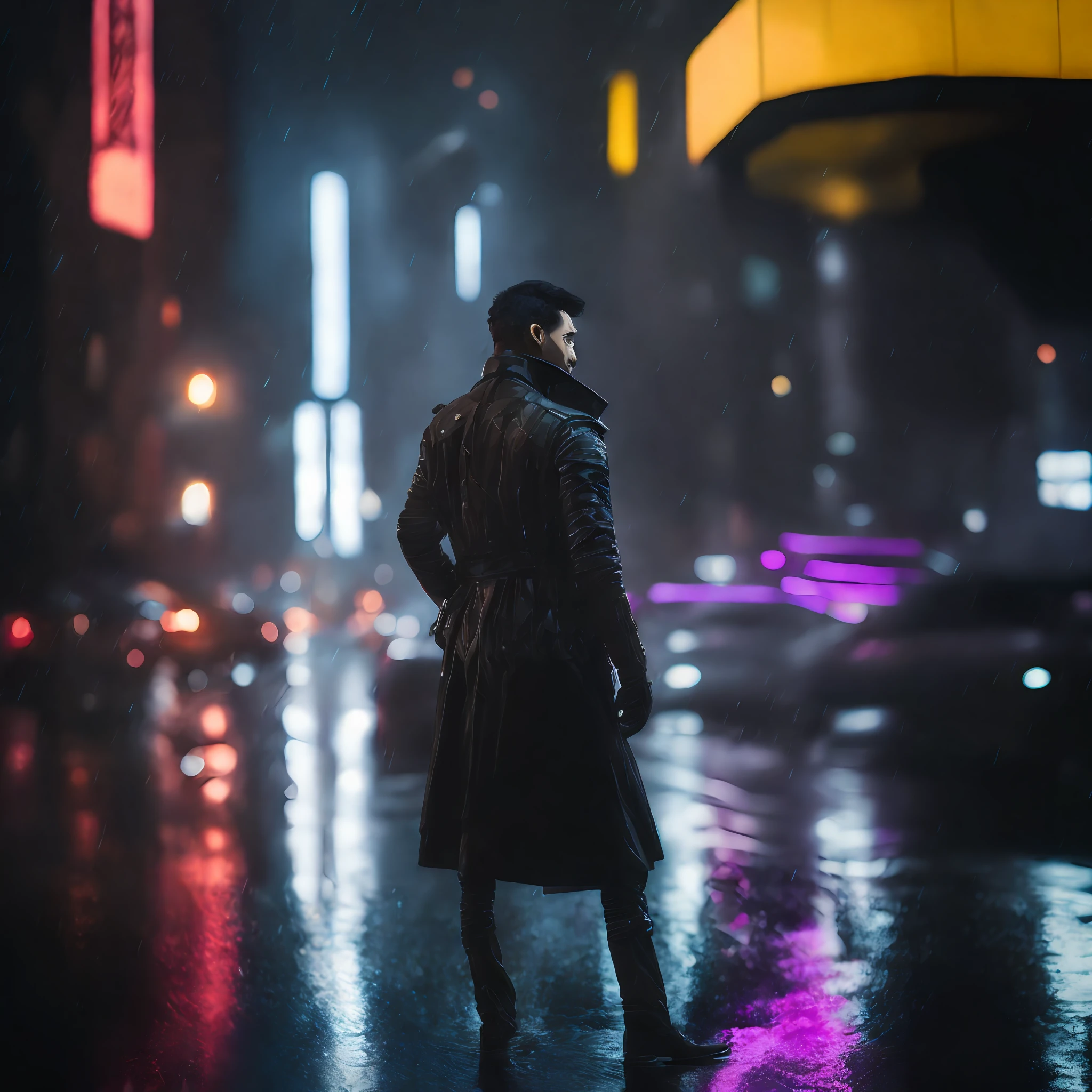 4k 8k uhd full-color raw photo, dramatic rainy night (dark: 1.2), (award-winning photo: 1.1) of the rough (warrior king) serious countenance man wearing a black leather jacket (cypnk: 1.2), alone (in the rain: 1.3) ) in Times Square, macro wide-angle, strong light, high contrast, (epic photography: 1.3) (dark scene: 1.2) with changing side light, (edge light: 1.2) silhouette, (UTIL_PortraitHelper: 0.9), (STY_mjgs: 0.5 ) (STY_MJ_dgtlv2:0.5) (STY_rzminjourney:0.5) Rule of Thirds Spiral composition by Ying Yeng Fibonacci, (Hasselblad:1.2) Fujifilm (medium format:1.2), (carl Zeiss:1.1), stunning contrast (halo brightness:1.3), (bloom illumination: 1.1), amazing dynamic range photo from (UTIL_Art by Smoose-768: 1.1), (intense edge light: 1.3), (synthetic wave colours of neon pink purple blue green yellow: 1.1) FFbF_neon UTIL_jah_SideLightRimLight