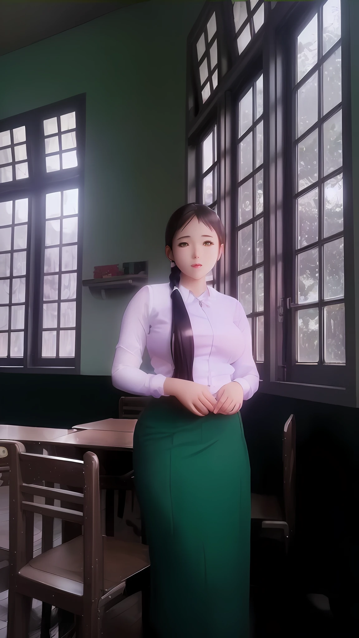 High school girl in white blouse and green checked skirt, green checked skirt, untied long black hair, pinched eyes, long eyelashes, well-styled and quite large breasts, white underwear with skirt flipped up, posing with large breasts for emphasis, naughty large breasts, naughty thighs, naughty Anime style, beautiful anime school girl, surrealistic school girl, surrealistic school girl, enchanting anime girl, realistic school girl, emphasized big breasts, naughty anime style, naughty thighs, naughty thighs, smooth anime CG art, surrealistic school girl, surrealistic school girl, Enchanting anime girl, realistic high school girl, smooth anime cg art, anime girl, beautiful anime high school girl, beautiful anime girl, beautiful charming anime teen, naughty anime style, photorealistic anime girl renderings