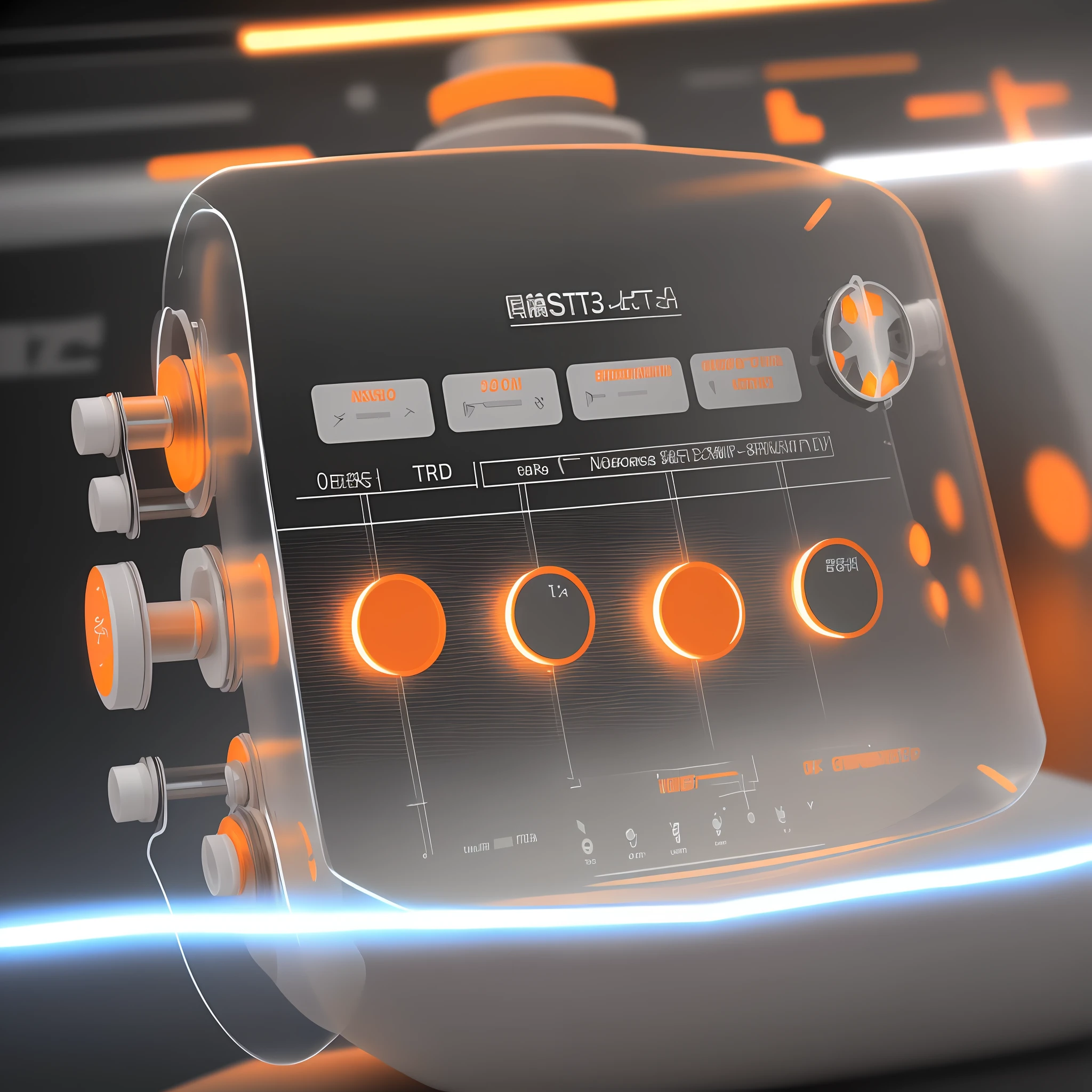 Ultra-clear, retest 45 degrees, white orange main color, 3D model, electronic technology elements