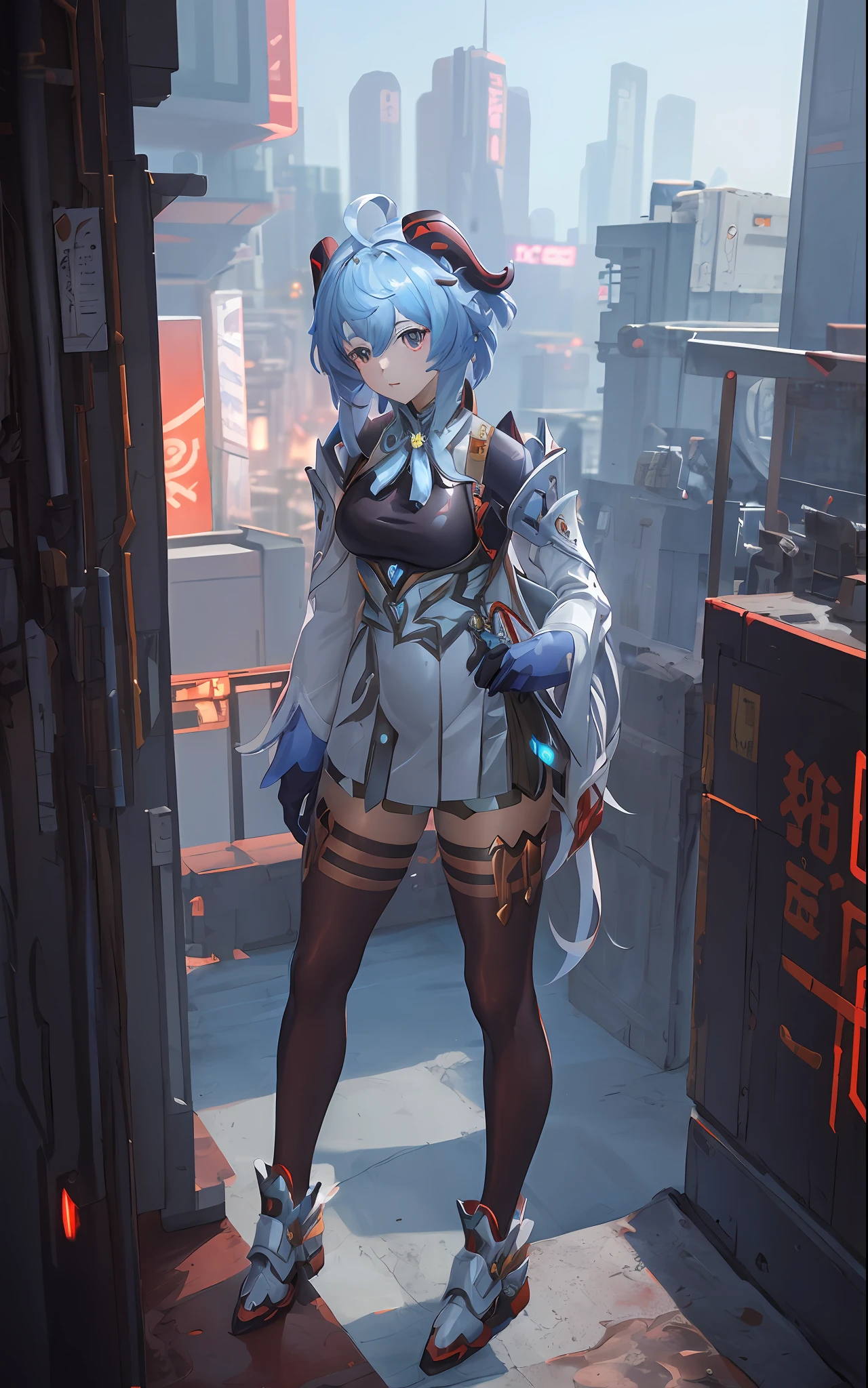 Anime girl in short skirt and jacket standing next to giant robot, guweiz style artwork, cyberpunk anime girl mecha, trend on cgstation, guweiz, Russell Dongjun Lu, digital cyberpunk anime art, guweiz on artstation pixiv, ross tran 8 k, mecha network armor girl