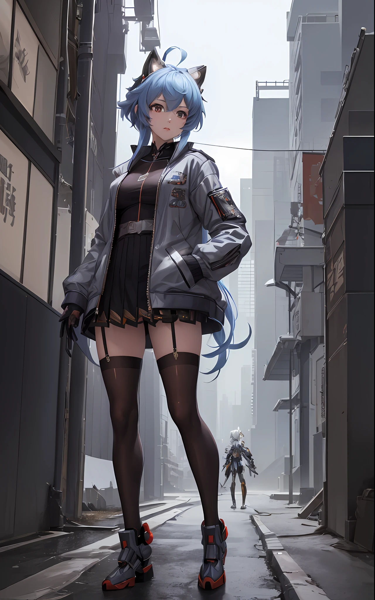 An anime girl wearing a jacket and a short skirt that is extremely delicate and realistic, she stands next to the magnificent mecha, and the girl with mecha network armor seems to be real in front of her eyes. Modeled on Guweiz-style artwork, based on the CyberPunk anime style, the creativity of digital cyberpunk anime art is perfectly presented, and trends on CGstation are revealed on the body. Through the creativity of artists such as Russell Dongjun Lu, guweiz, Ross Tran, etc., the digital cyber art full of CG sites is presented.